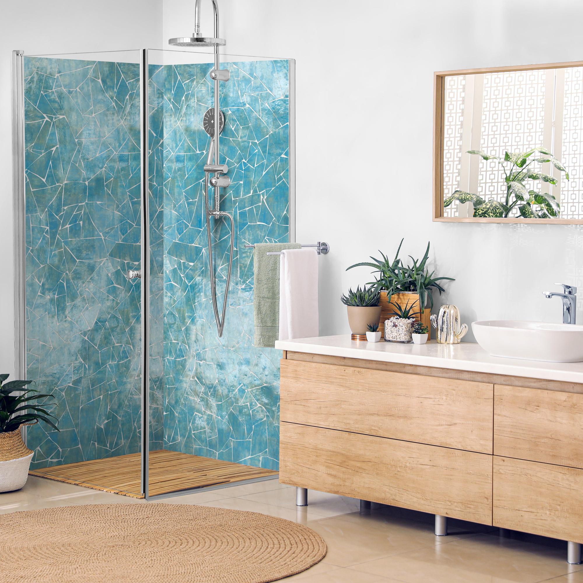 Salle De Bain Bleu Turquoise Et Bois Panneau mural H.200 x l.100 cm bleu turquoise, Mosaique, DECO K IN | Leroy  Merlin