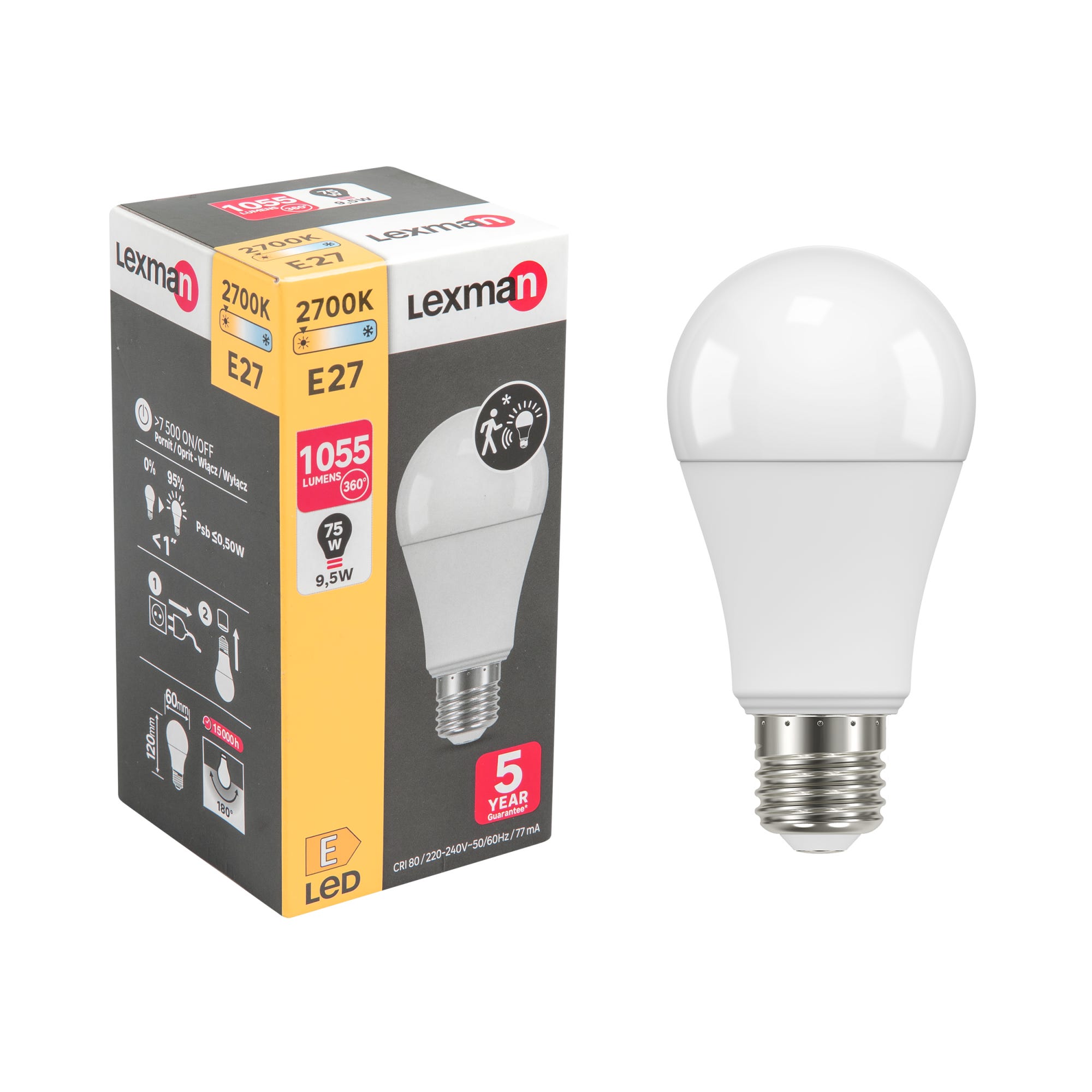 Ampoule led d tection E27 1055 Lm 75 W blanc chaud LEXMAN Leroy Merlin