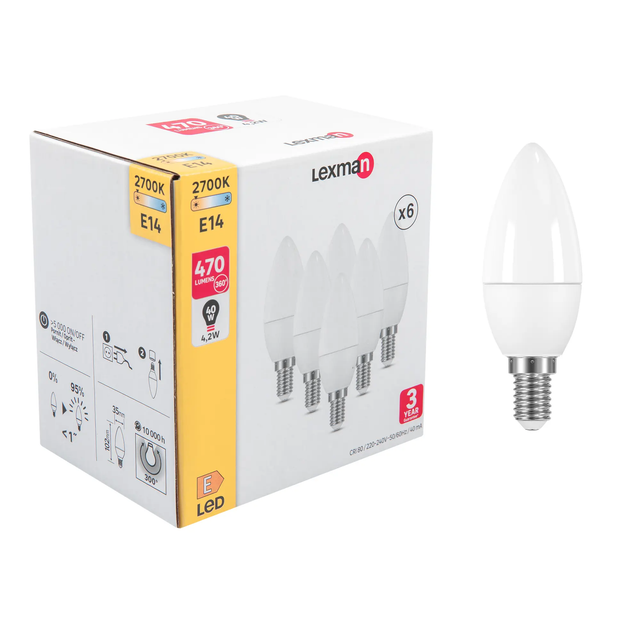 Ampoule Filament LED Flamme Coupe vent Opaque E27 470Lm 40W 2700K Blanc  chaud - Mr.Bricolage