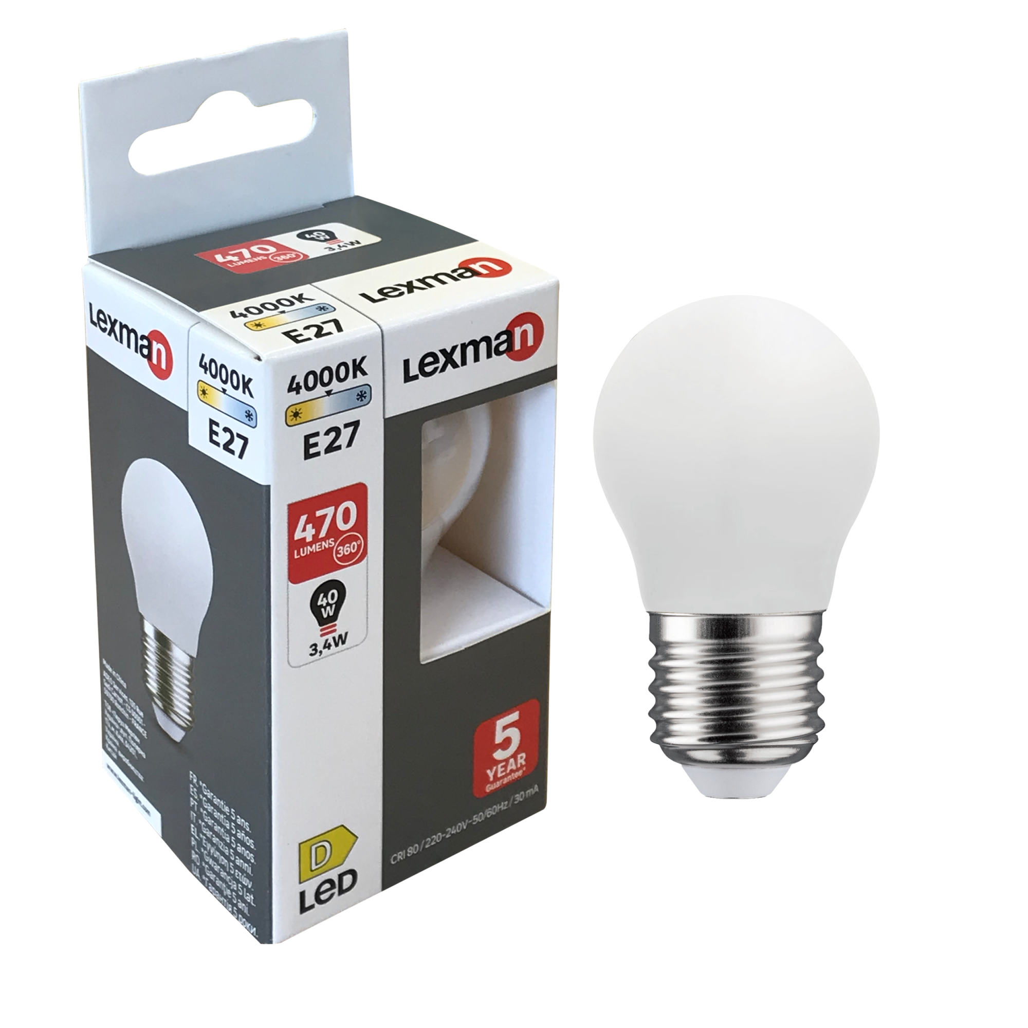 Ampoule led, sphérique E27, 470lm = 40W, blanc neutre, LEXMAN Leroy