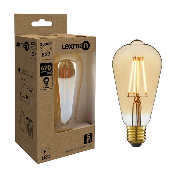curtain Objector damage Ampoule led à filament décoratif, Edison, E27, 470Lm = 40W, blanc chaud,  LEXMAN | Leroy Merlin