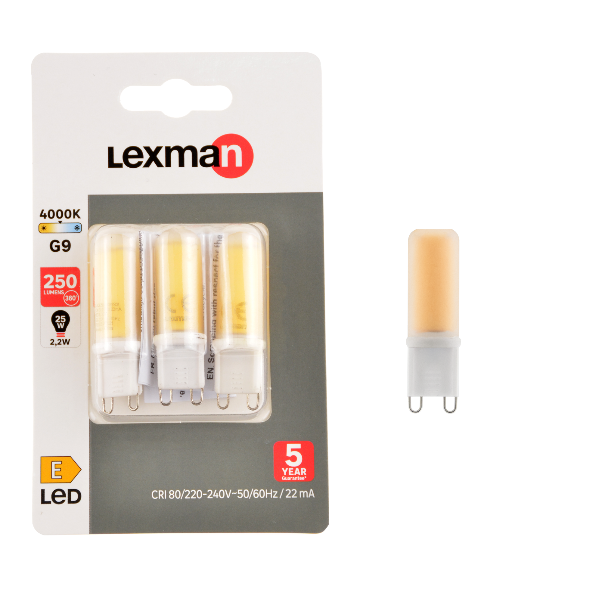 Lot de 3 ampoules led, capsule G9, 250lm = 25W, blanc neutre, LEXMAN
