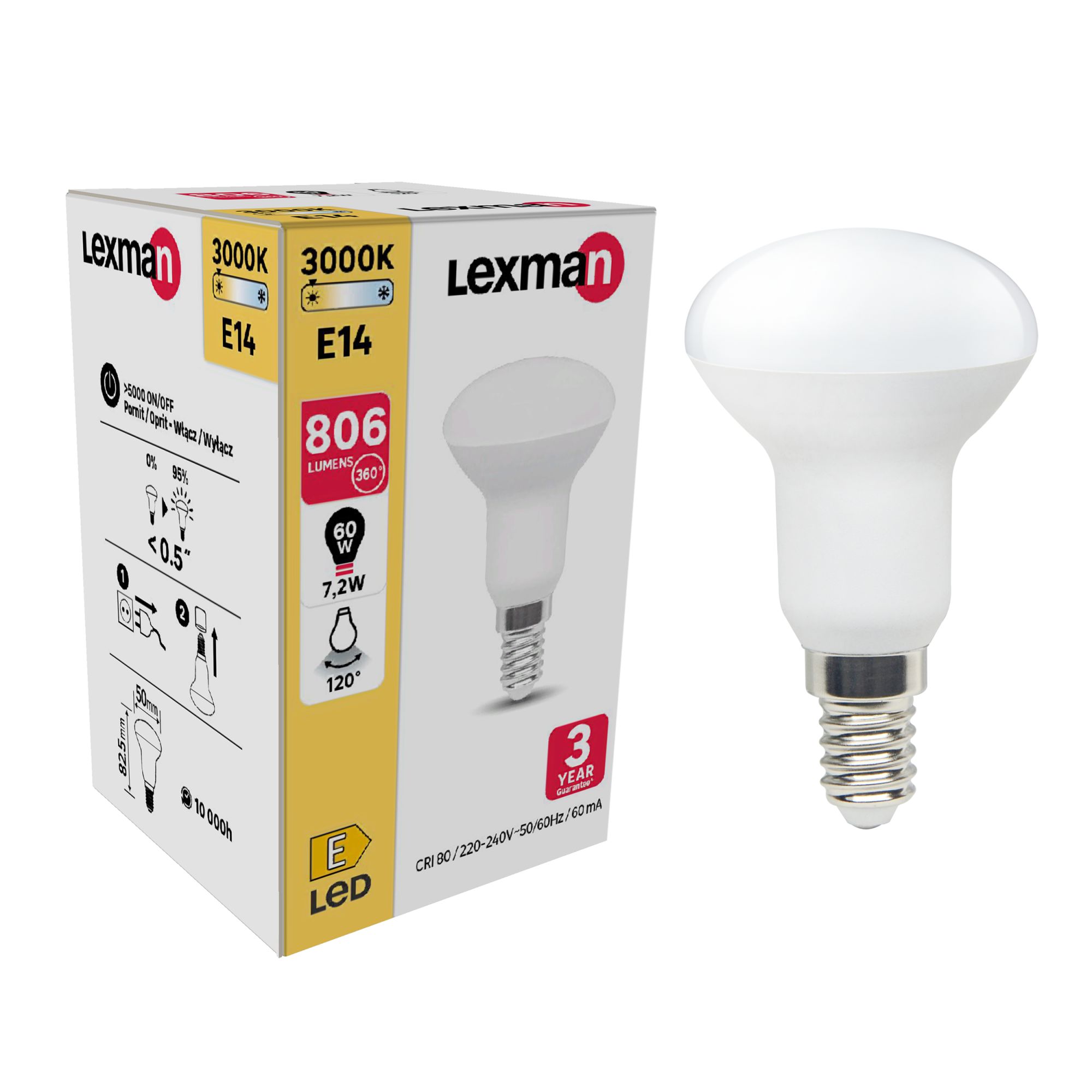 Ampoule led r flecteur E14 806lm 60W blanc chaud LEXMAN