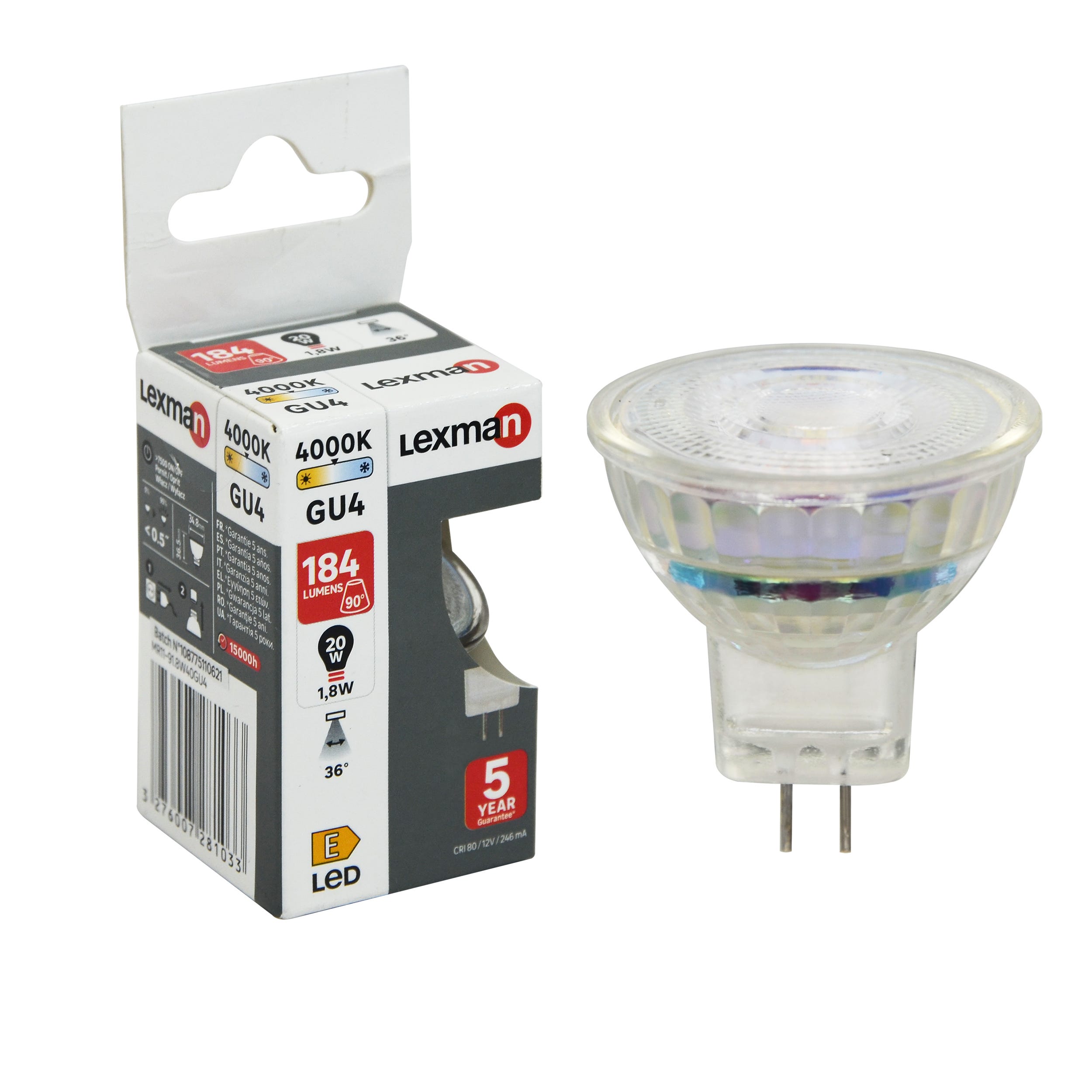 Ampoule led, réflecteur GU4, 184lm = 20W, blanc neutre, LEXMAN