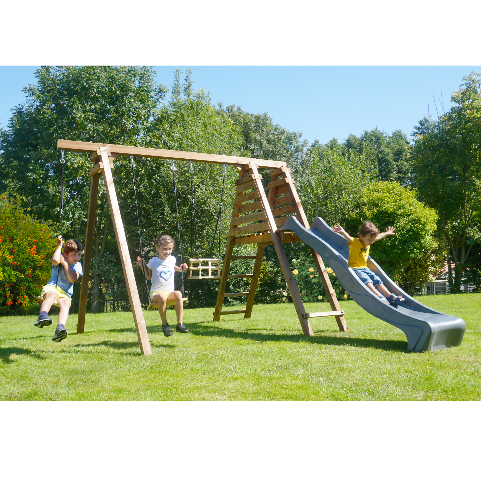 Balançoire et Toboggan bois Fleur SOULET Leroy Merlin