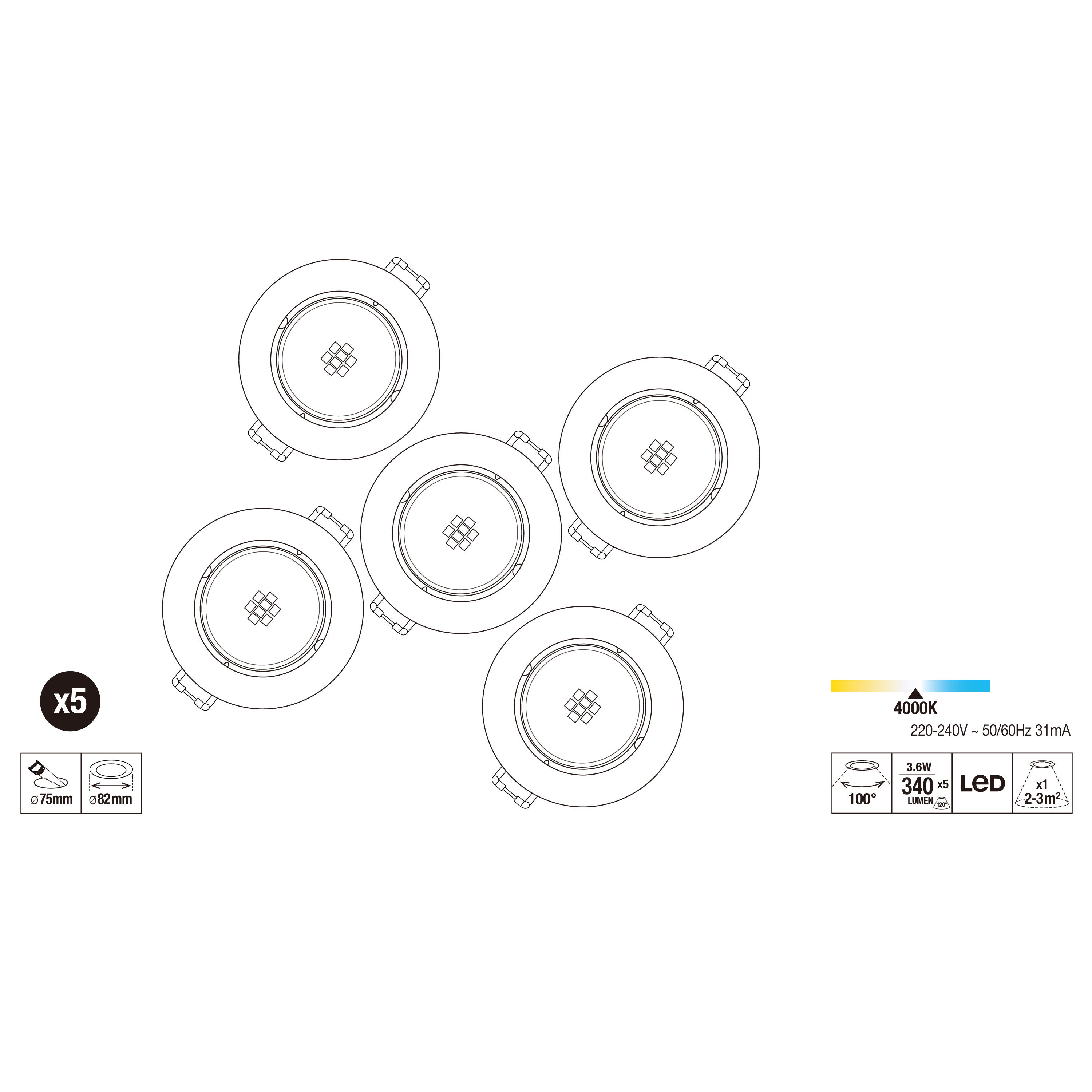 Kit 5 Spots à Encastrer Fixe Gu10 4000k Rond Blanc Leroy Merlin