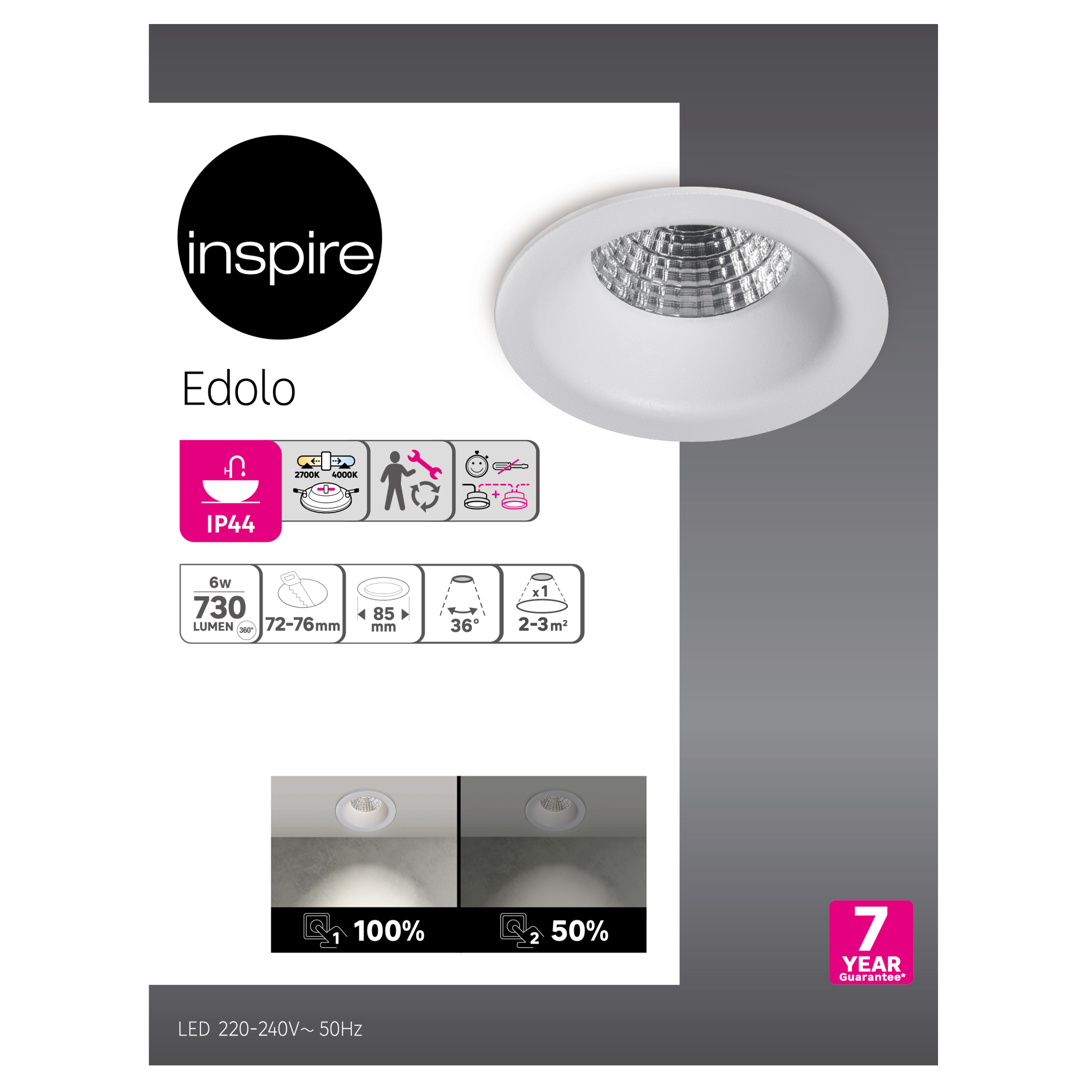 Kit 1 spot à encastrer fixe Edolo led, blanc chaud / neutre, D8,5