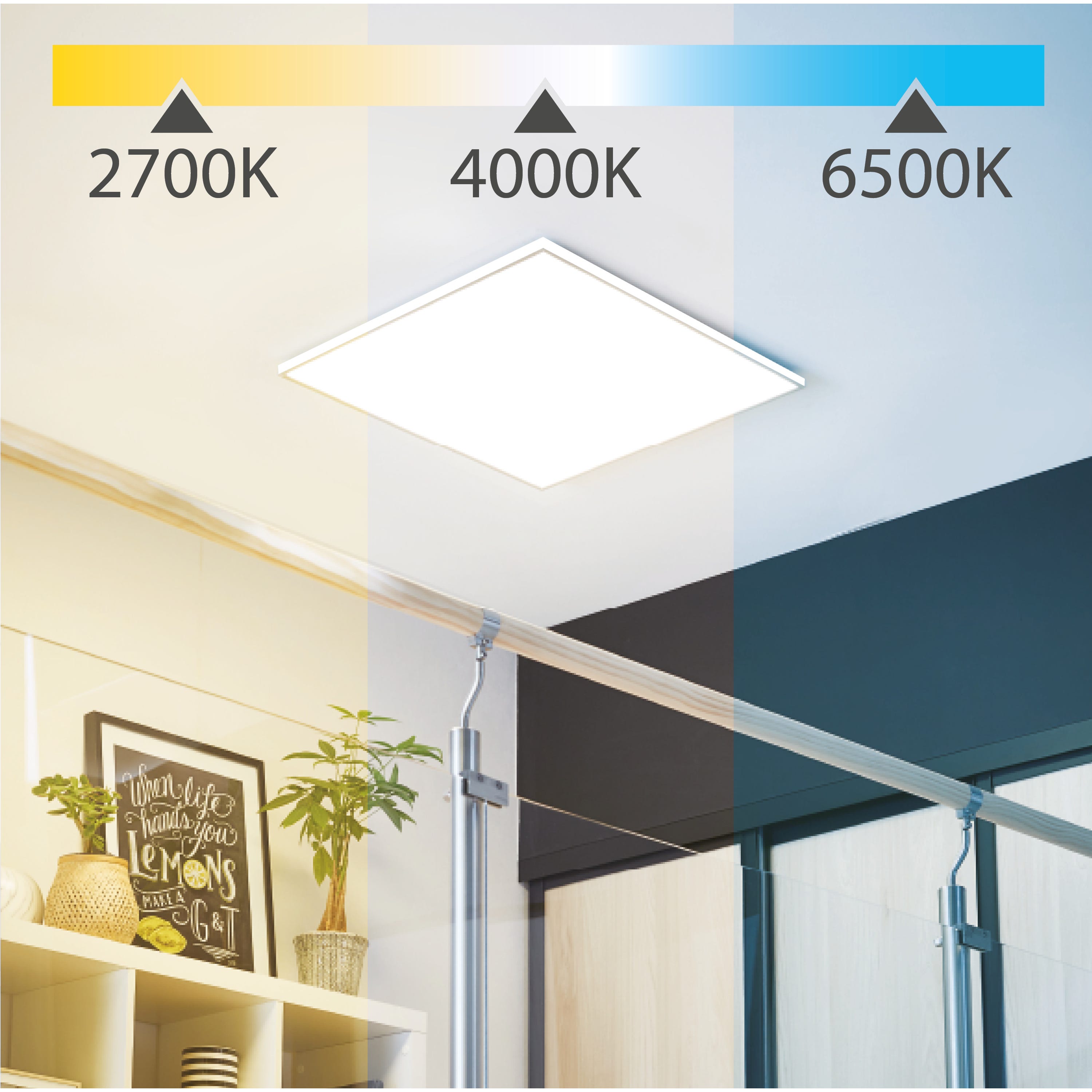 Plafonnier LED - 60 x 60 cm - 1 LED de 40 W intégrée - 1 x 4000 lm - De  2700 à 6500 K - Métal et plastique - Blanc