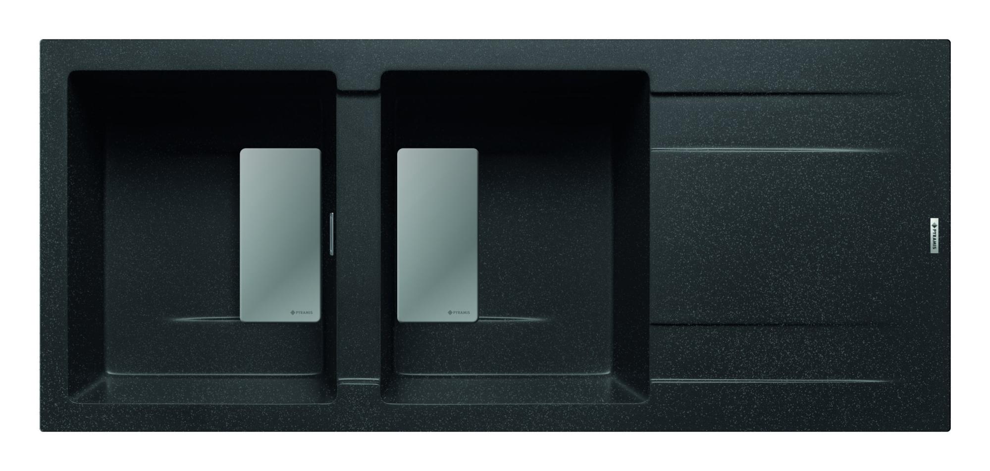 Evier à encastrer 2 bacs avec égouttoir, granit et résine KARTHESIO