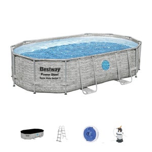 Piscine, plastique BESTWAY, ovale L.4.88 x l.3.05 x H.1.07 m