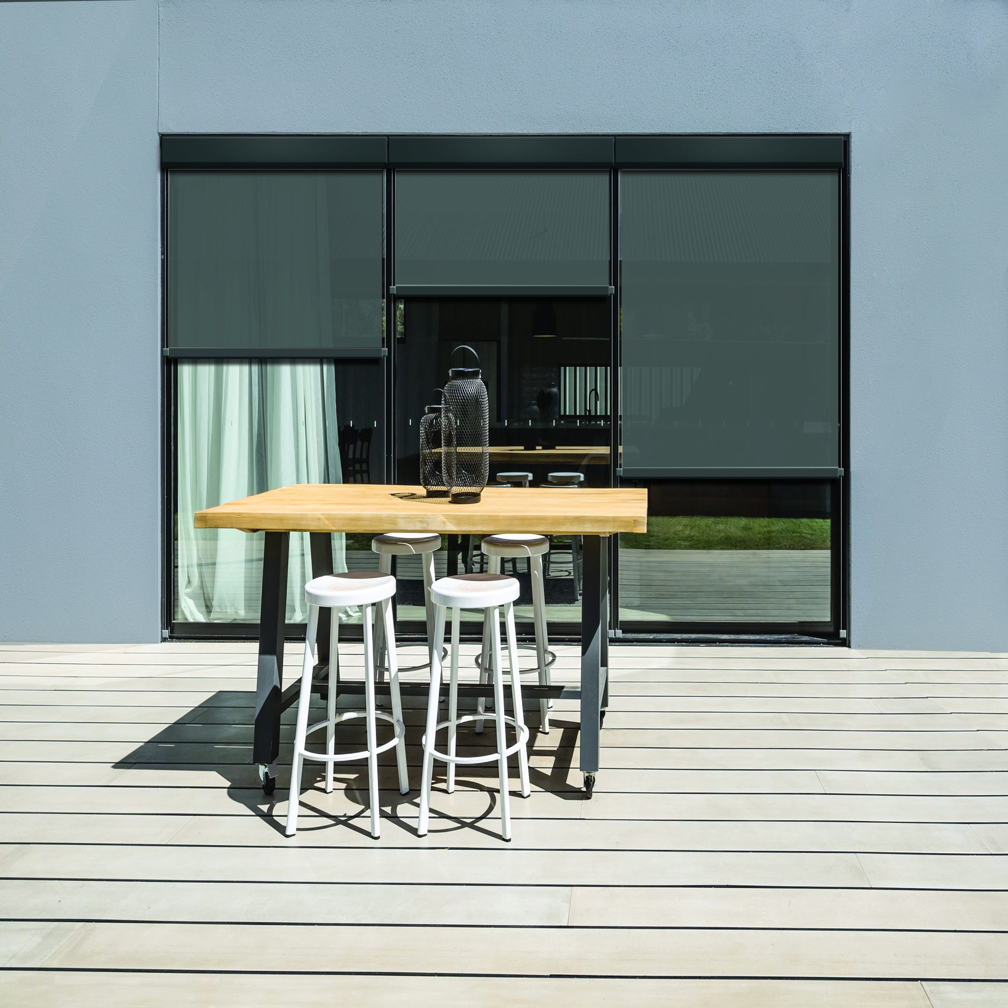 Store vertical enrouleur extérieur pour terrasse ou balcon - Blanc laqué -  Gris anthracite - 1,4 x 2,5 m