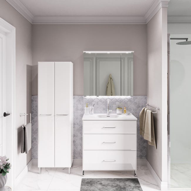 Armoires de toilette avec 1 porte EMKE Armoire Salle de Bain en Aluminium  avec éclairage Blanc 70 × 50 cm