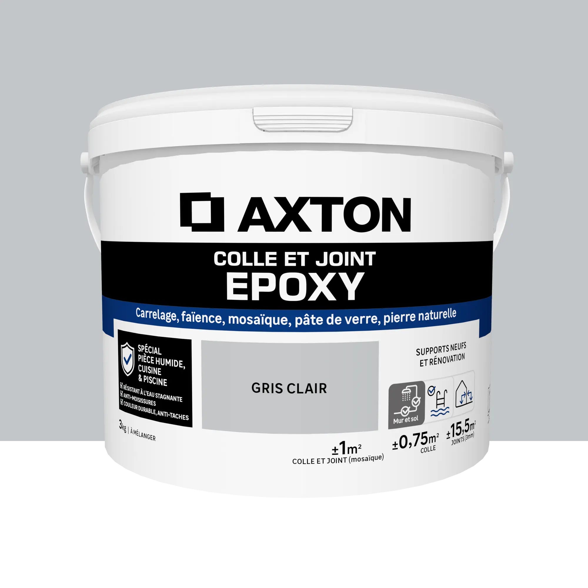 Colle et joint époxy AXTON, gris clair 3 kg