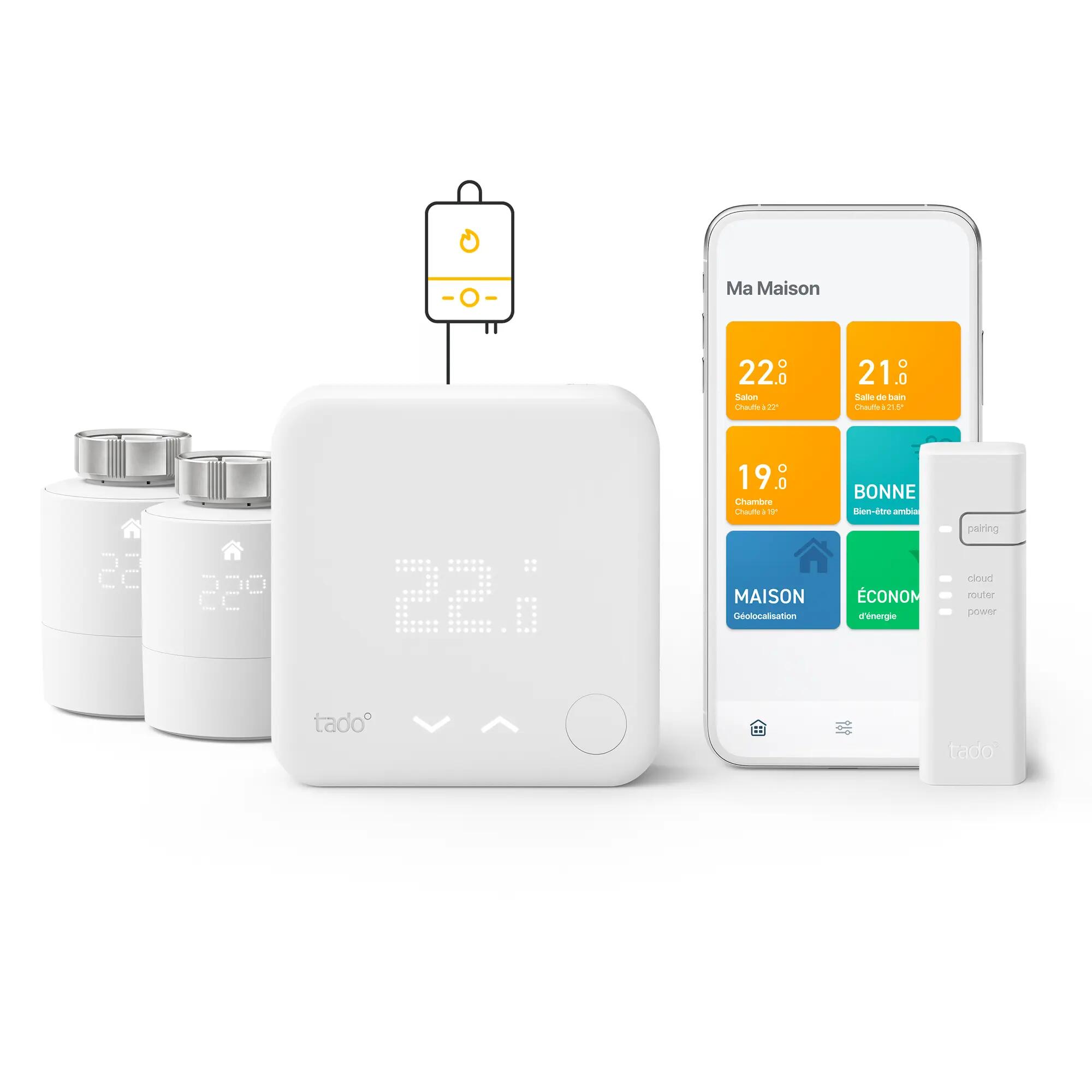 Thermostat connecté tado° - Kit de Démarragtado kit de démarrage avec 2 Têtes  Thermostatiques Intelligentes –