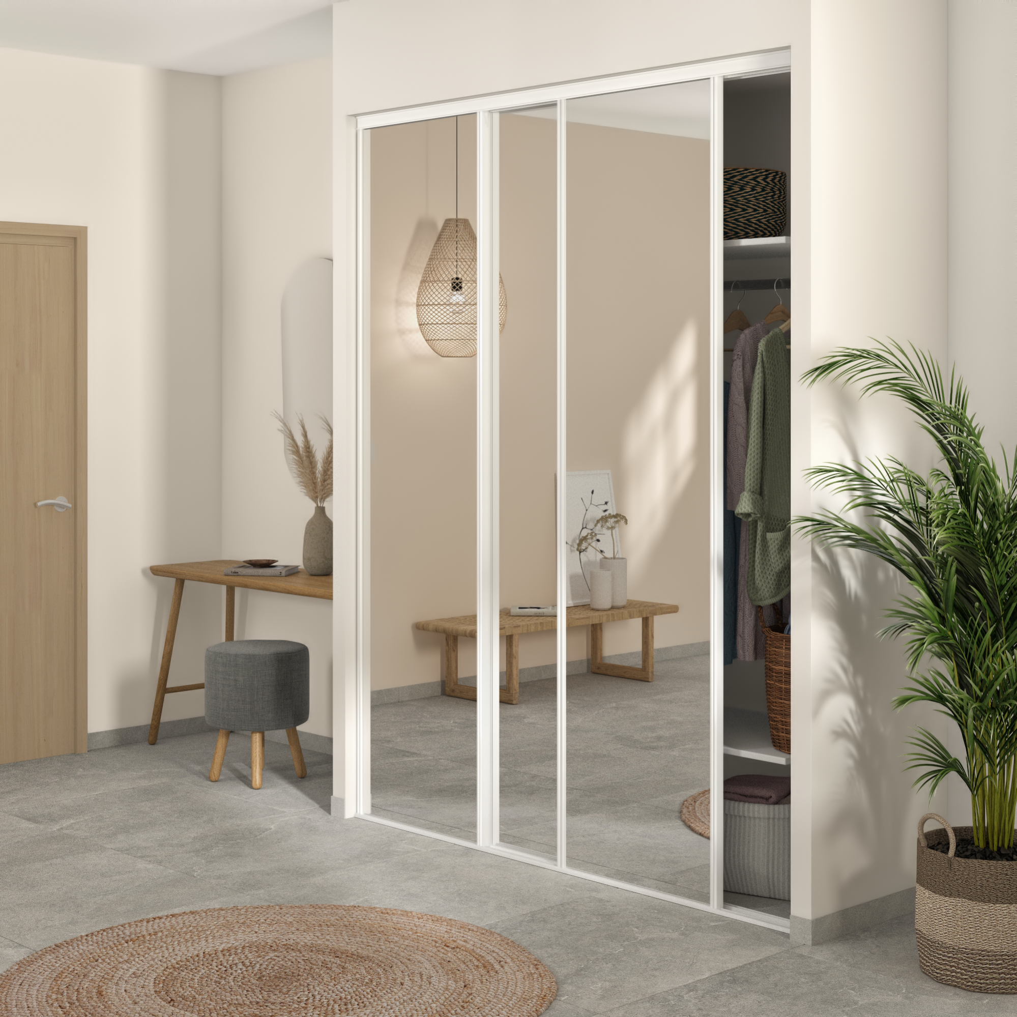 Portes de placard coulissantes Reflect blanc, 3 portes, l94xH250cm Leroy Merlin