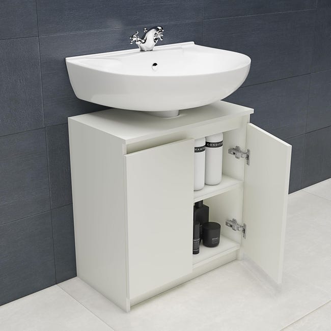 Meuble sous-lavabo l.61 x H.65 x P.35 cm, blanc, Nerea