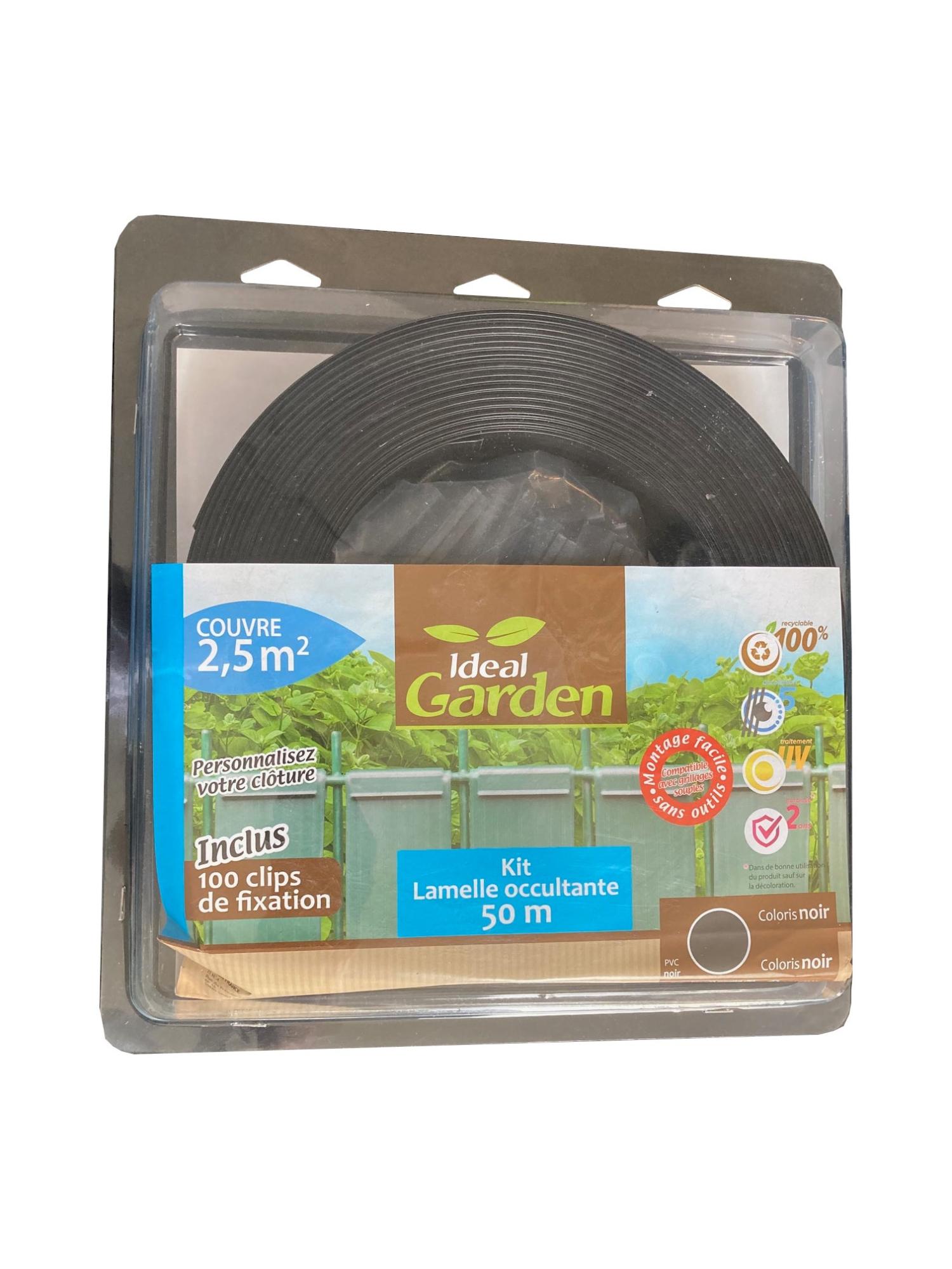 Kit lamelle occultante pvc noir, Idéal Garden L.50m x l.48mm + 100clips