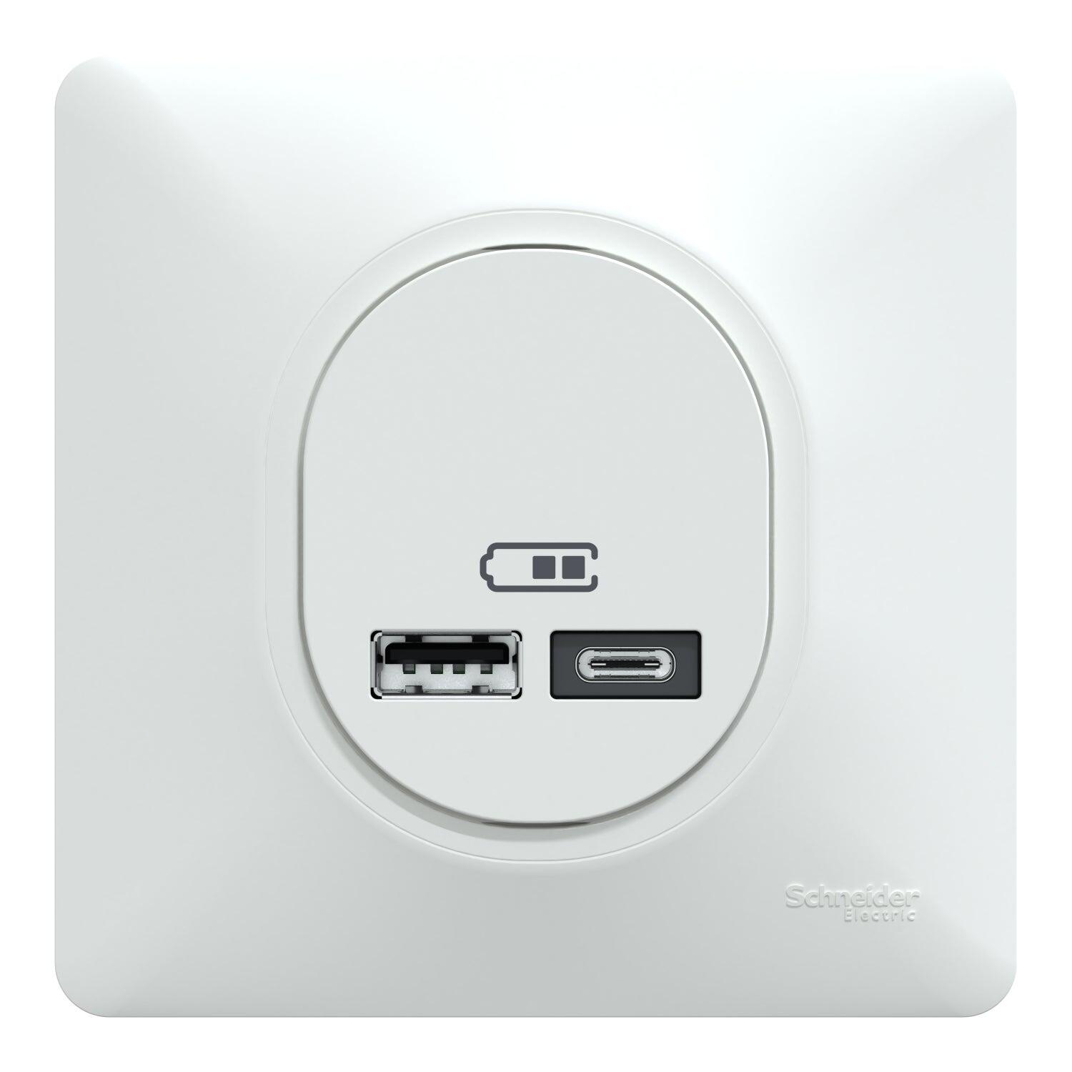 Prise chargeur double usb A+C complet Ovalis, SCHNEIDER ELECTRIC