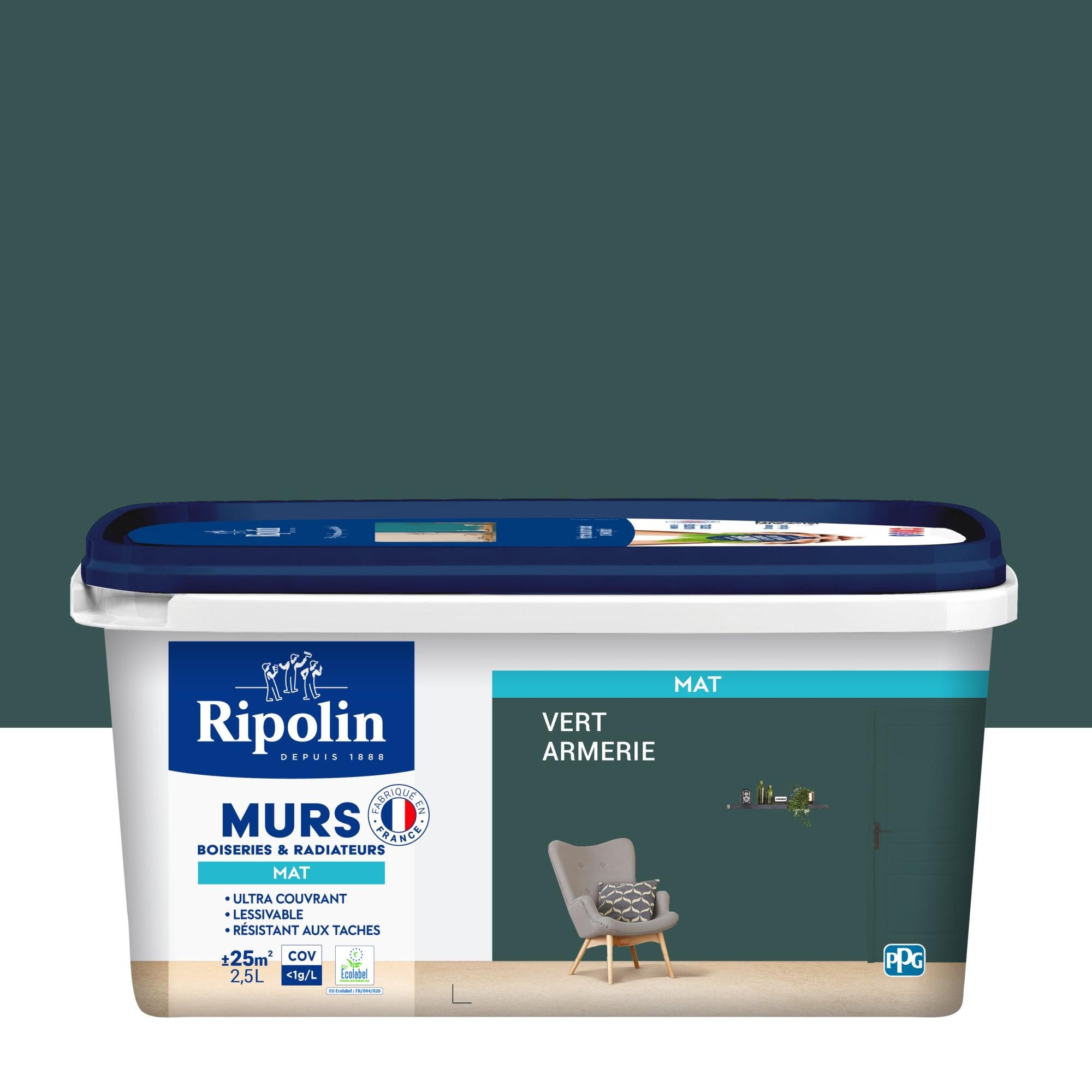 Peinture radiateur vert armerie mat RIPOLIN Intérieur 2.5l Leroy Merlin