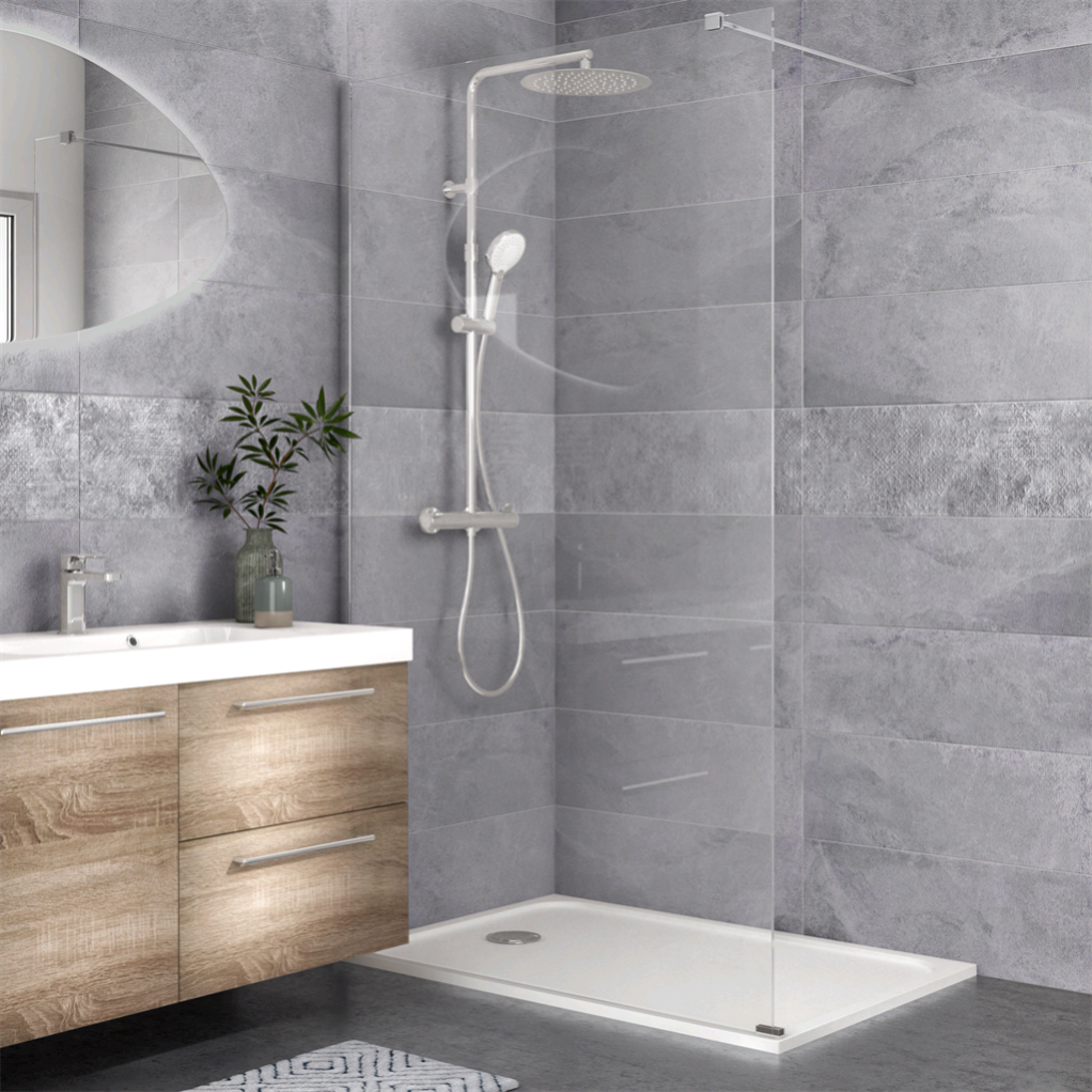 Douche italienne receveur easy blanc 80x120 cm paroi Remix VT chromé 120cm Leroy Merlin