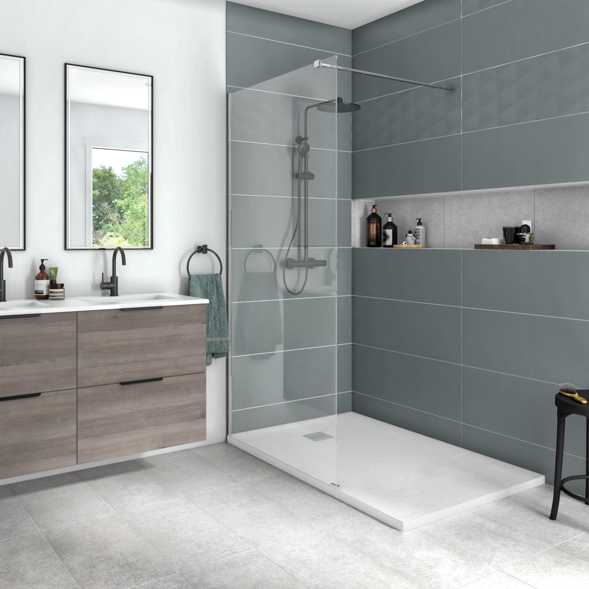 Douche italienne receveur remix blanc 90x140 cm paroi Remix VT chromé