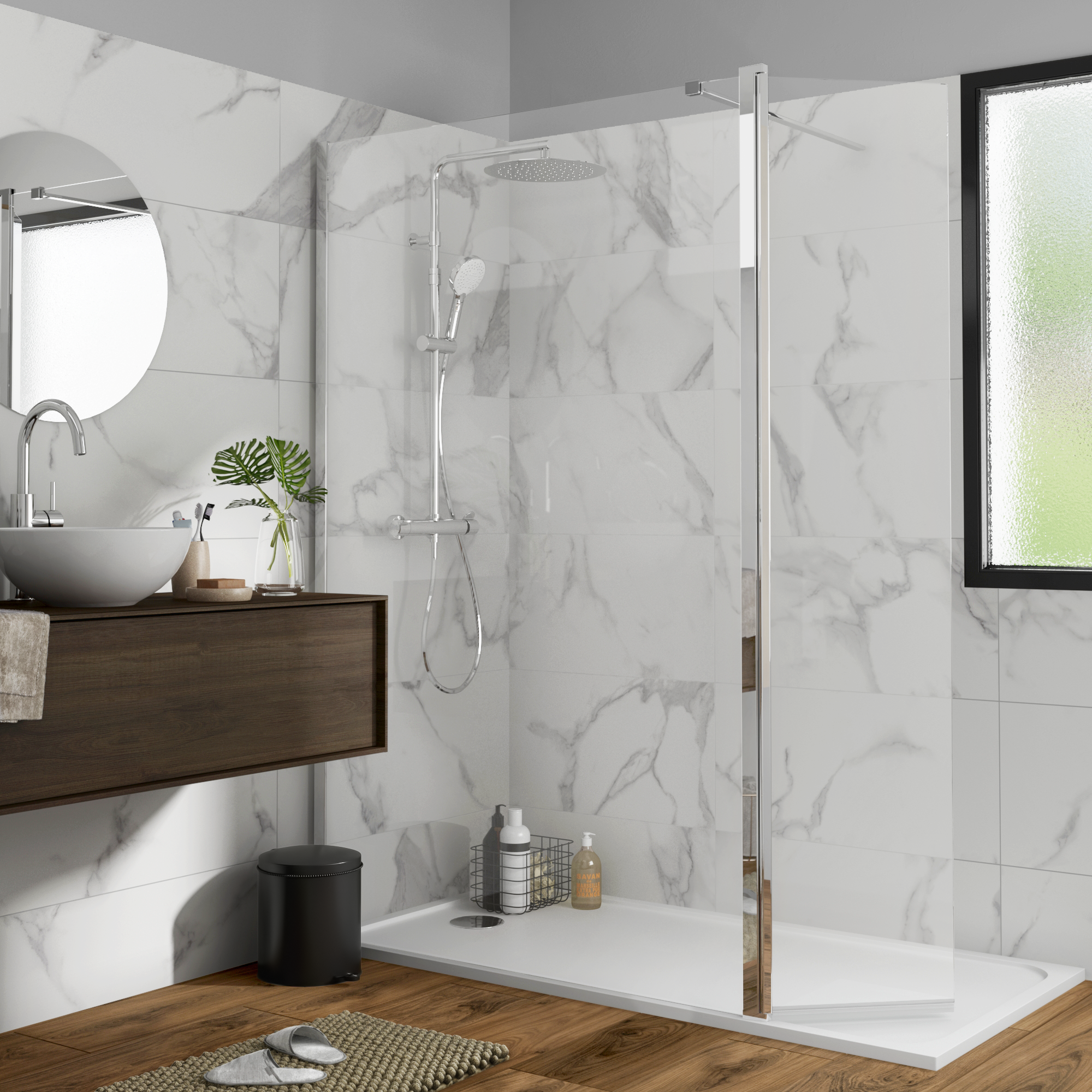 Douche italienne receveur easy blanc 80x160 cm paroi Remix VT chromé