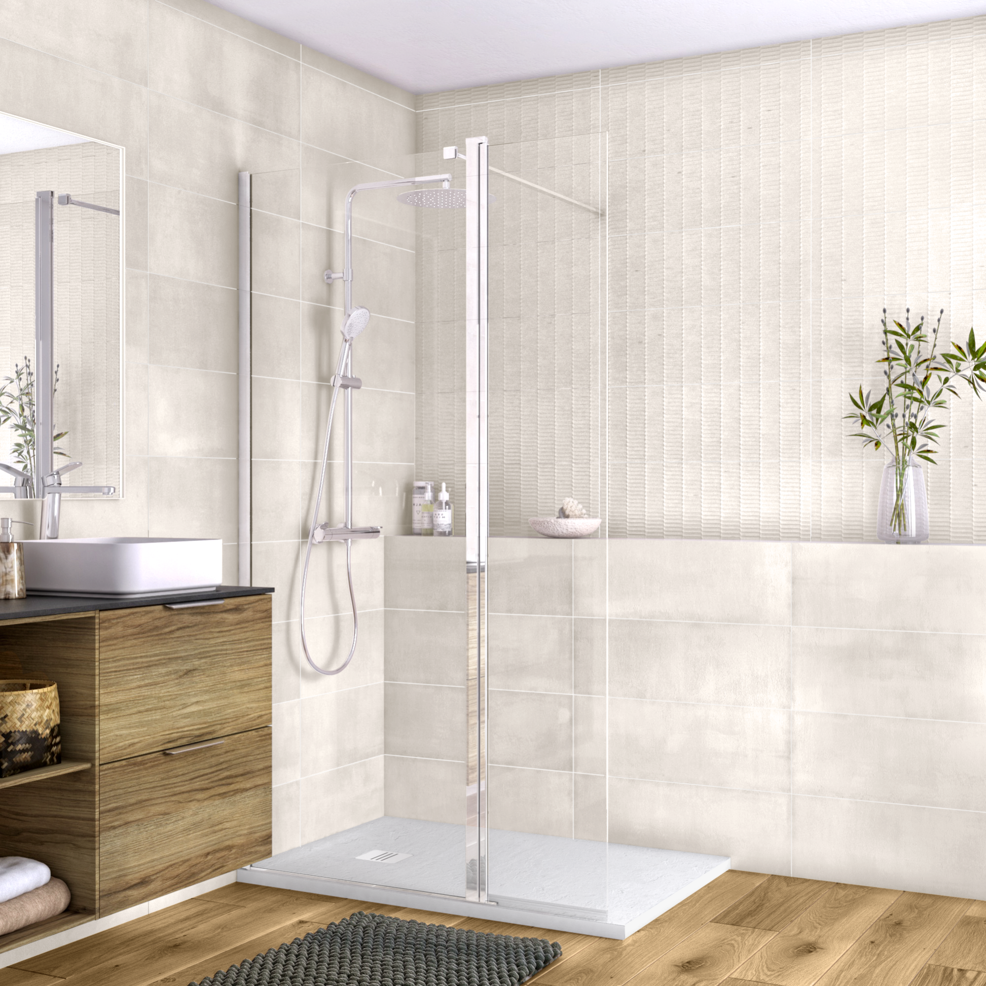 Douche italienne receveur remix blanc 80x120 cm paroi Remix VT chromé