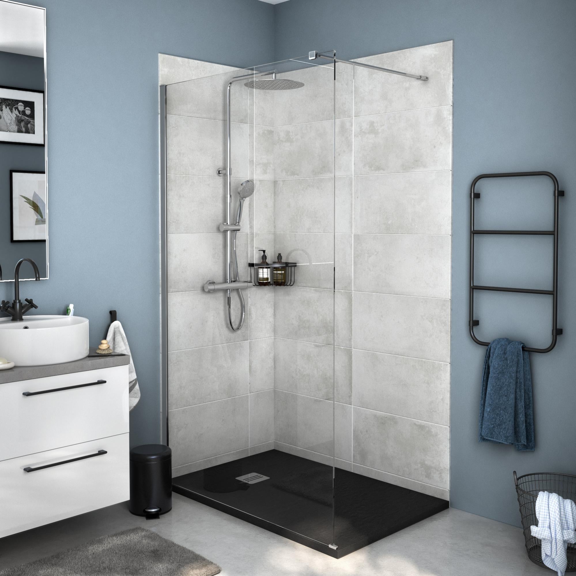 Douche italienne receveur remix noir 80x120 cm paroi Remix VT chromé