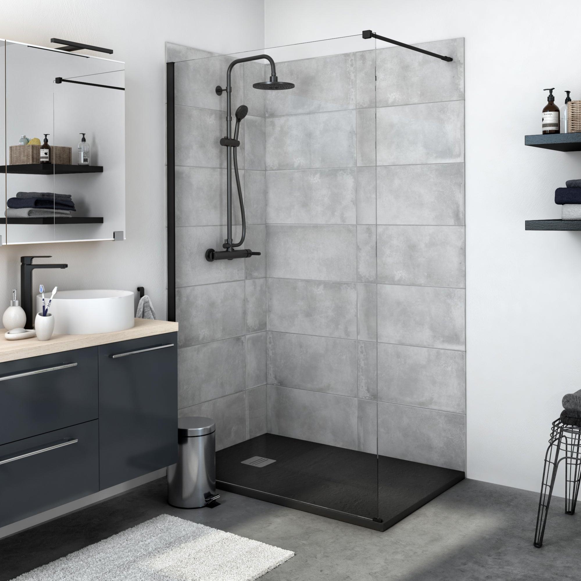 Douche italienne receveur remix noir 80x120 cm paroi Remix VT noir