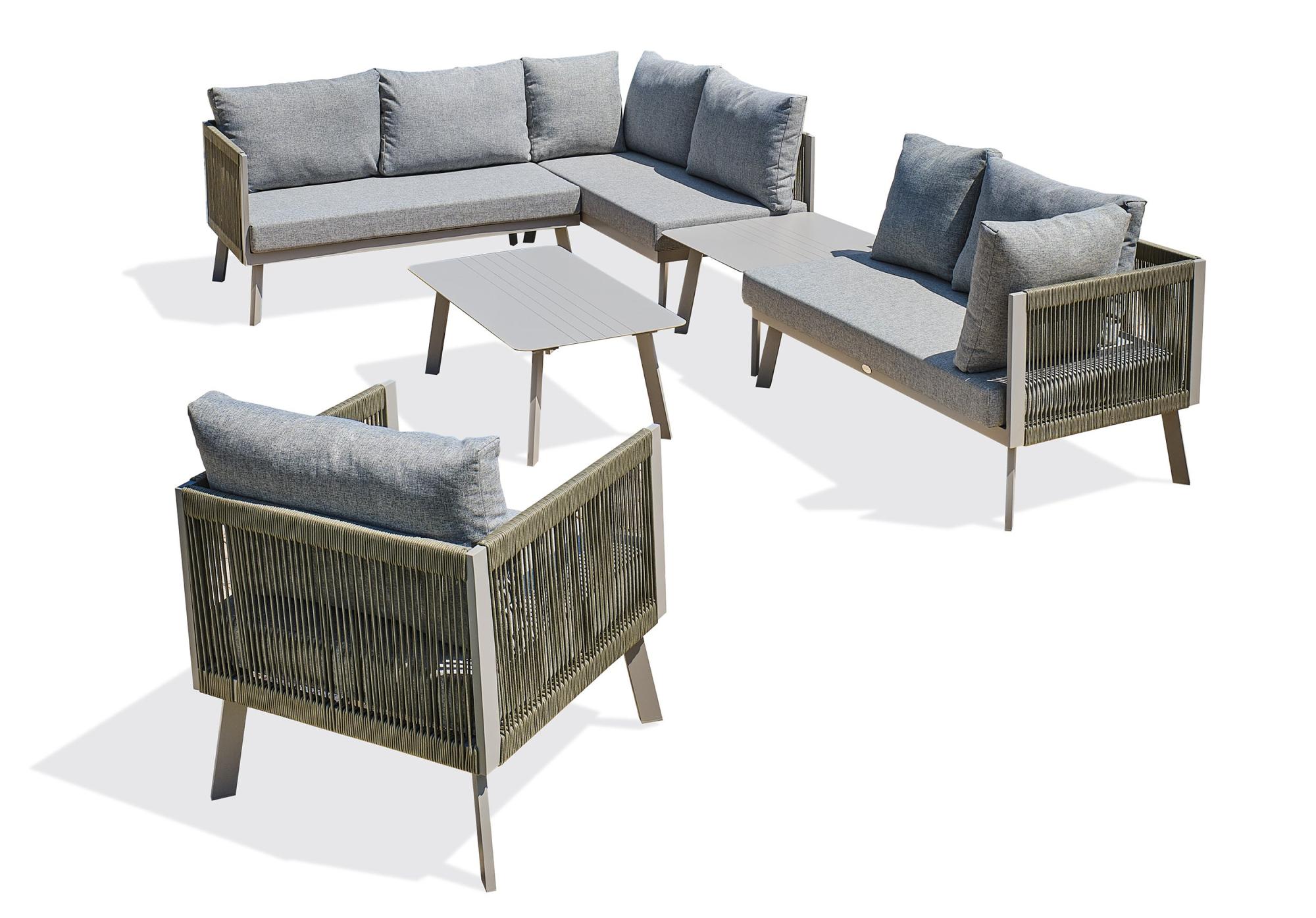 Salon de jardin d'angle MANOSQUE 7 places en aluminium Coloris GRIS