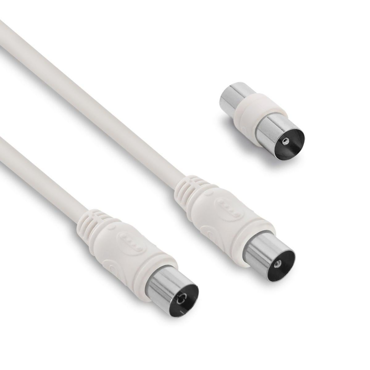 Câble coaxial TV mâle/femelle + adaptateur mâle/mâle, 2m, Metronic