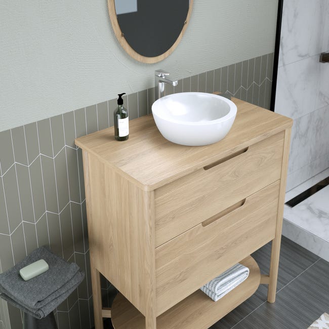 Meuble de salle de bains double vasque l.120 x H.82 x P.48 cm, placage  chêne, Cl