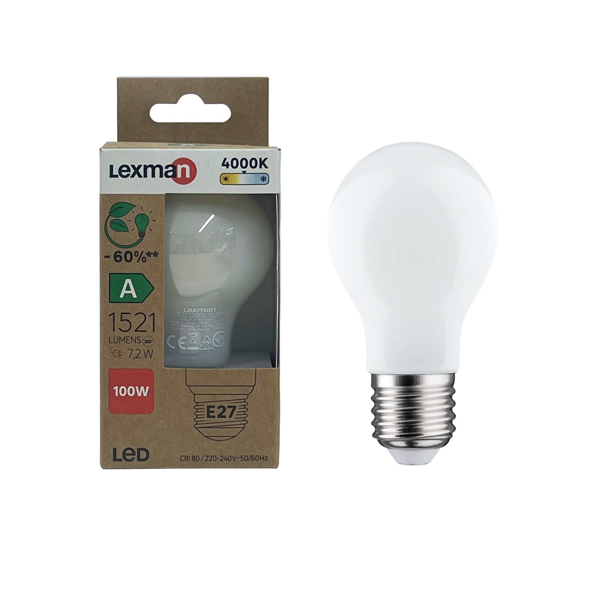 Ampoule led, E27, 1521lm = 100W, classe énergétique A, blanc neutre