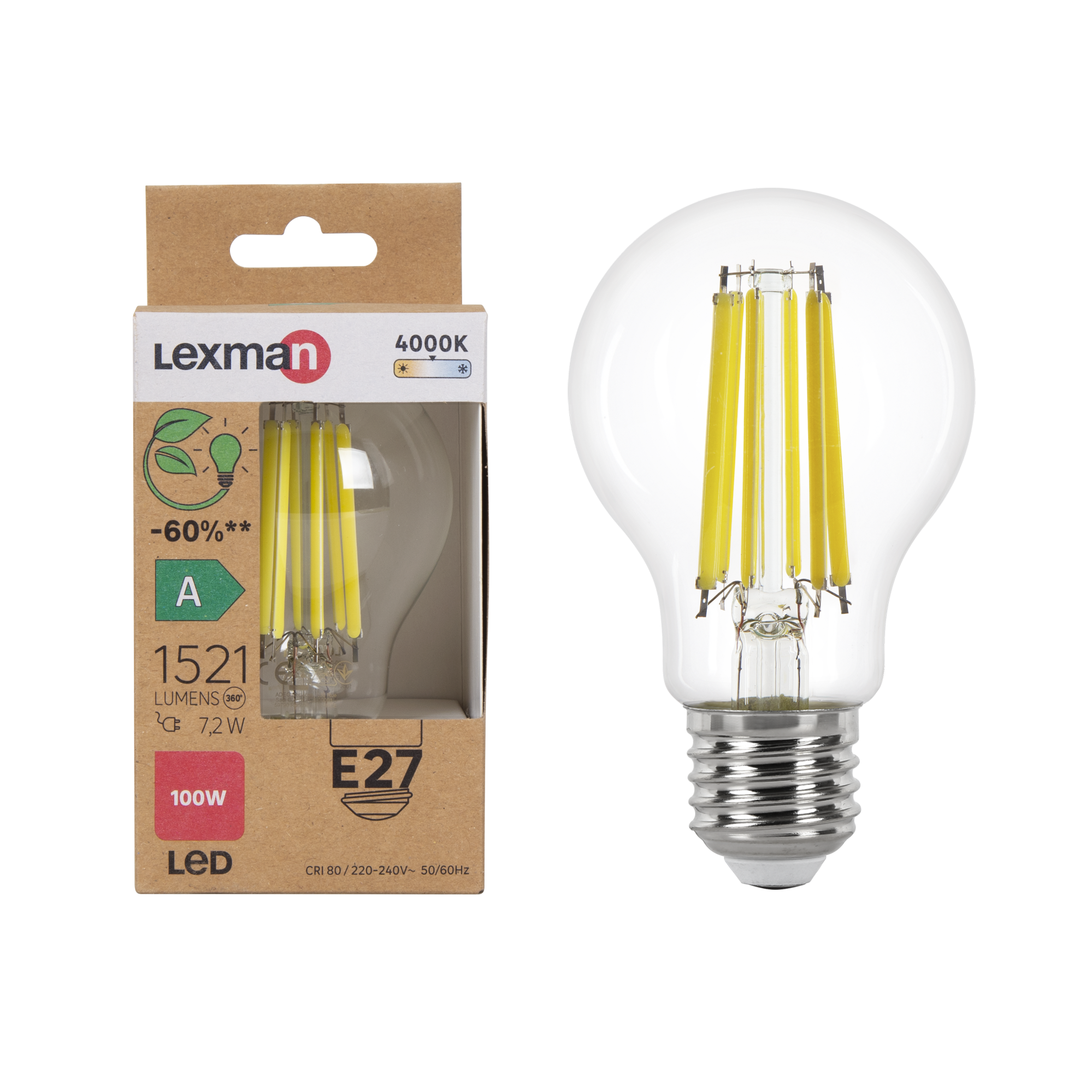 Ampoule led, E27, 1521lm = 100W, classe énergétique A, blanc neutre