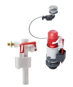 Wirquin 50719184 Mécanisme de chasse d'eau pour WC suspendu, rouge et blanc  & 10723581 Chasse d'eau robinet flotteur à alimentation latérale embout