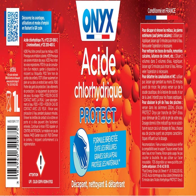 Acide chlorhydrique 23% 1 L - ONYX - le Club