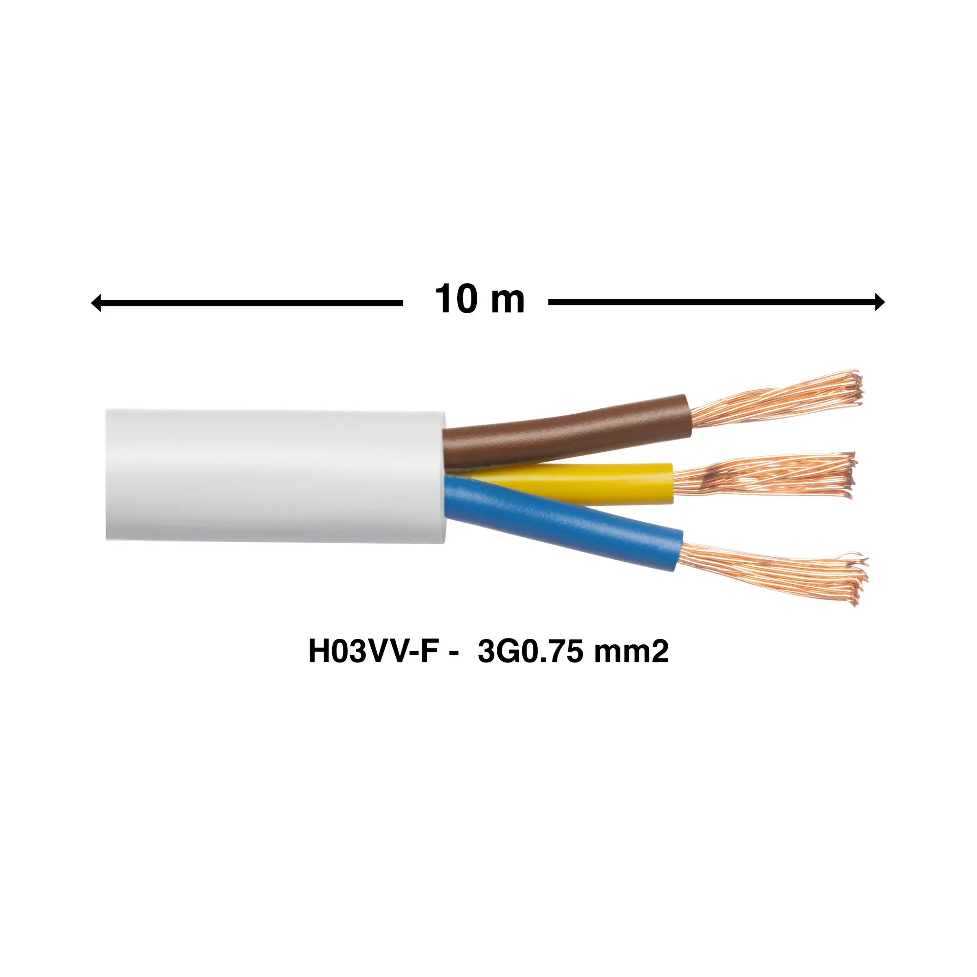 Câble électrique 3 G 0.75 mm² h03vvf L. 10m noir