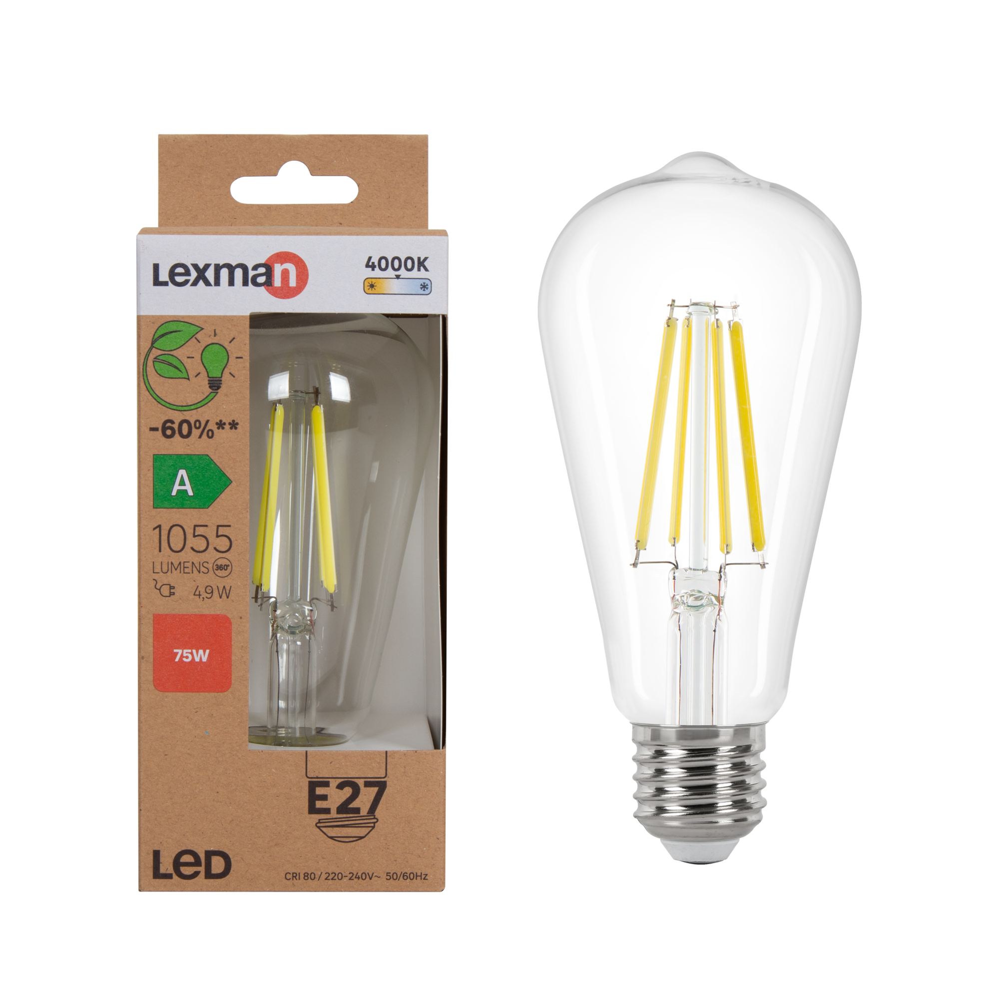 Ampoule led, Edison E27, 1055lm, classe énergétique A, blanc neutre