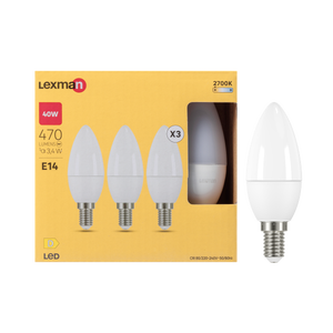Ampoule LED Flamme lisse SMD 3000K blanc chaud 5W 470L E14