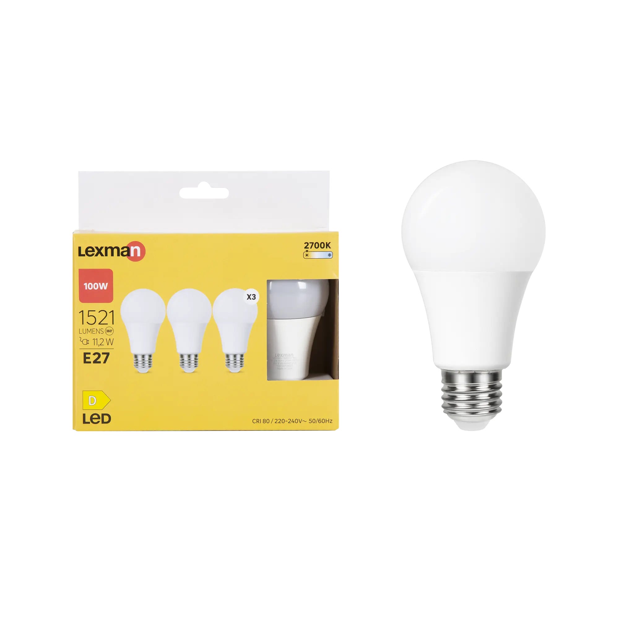Lot de 3 ampoules led, plastique, E27, 1521lm = 100W, blanc chaud, LEXMAN