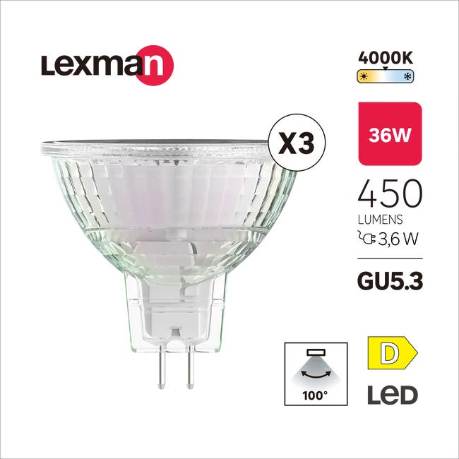 Leroy Merlin Ampoule GU5.3 - LED - 5W (équi 35W) = 450 Lm - 2700K / lumière  chaude (jaune) - Prix pas cher