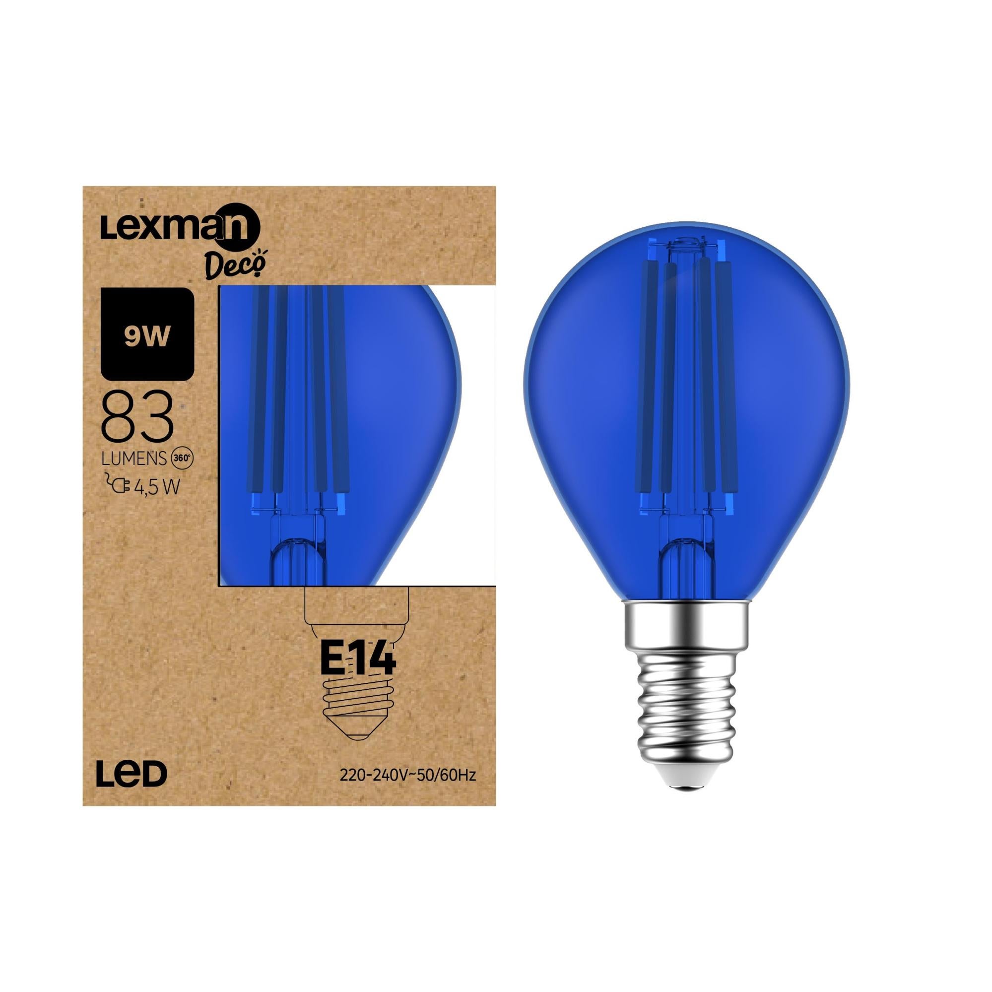 Ampoule led à filament, bleue, sphérique E14, 83lm = 9W, LEXMAN Leroy