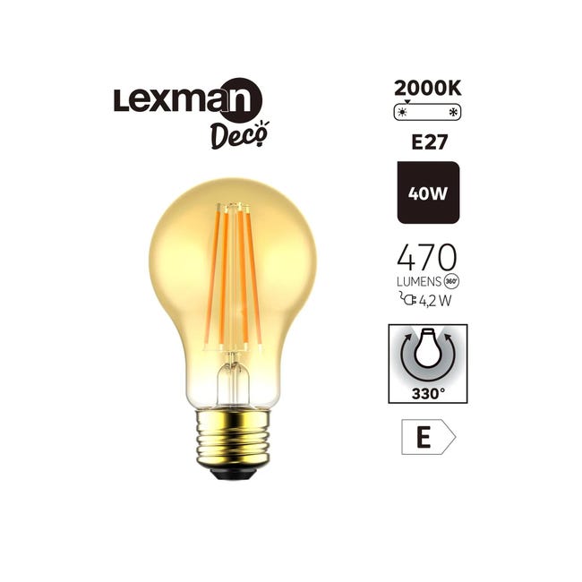 Ampoule led décorative, E27, 470lm = 40W, blanc très chaud, LEXMAN
