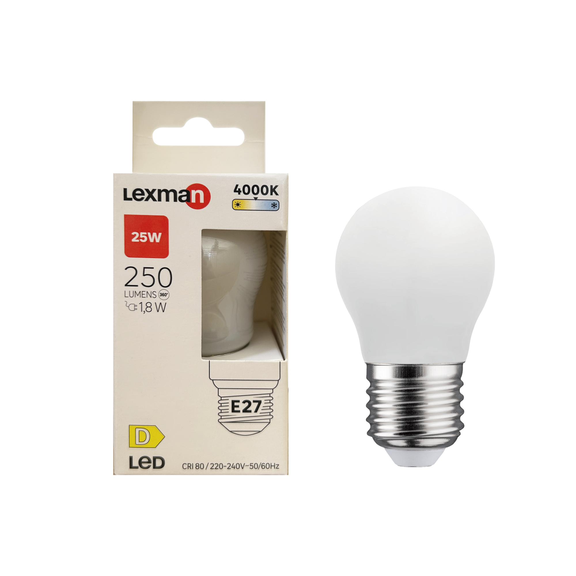 Ampoule led, sphérique, E27, 250lm = 25W, blanc neutre, LEXMAN Leroy Merlin