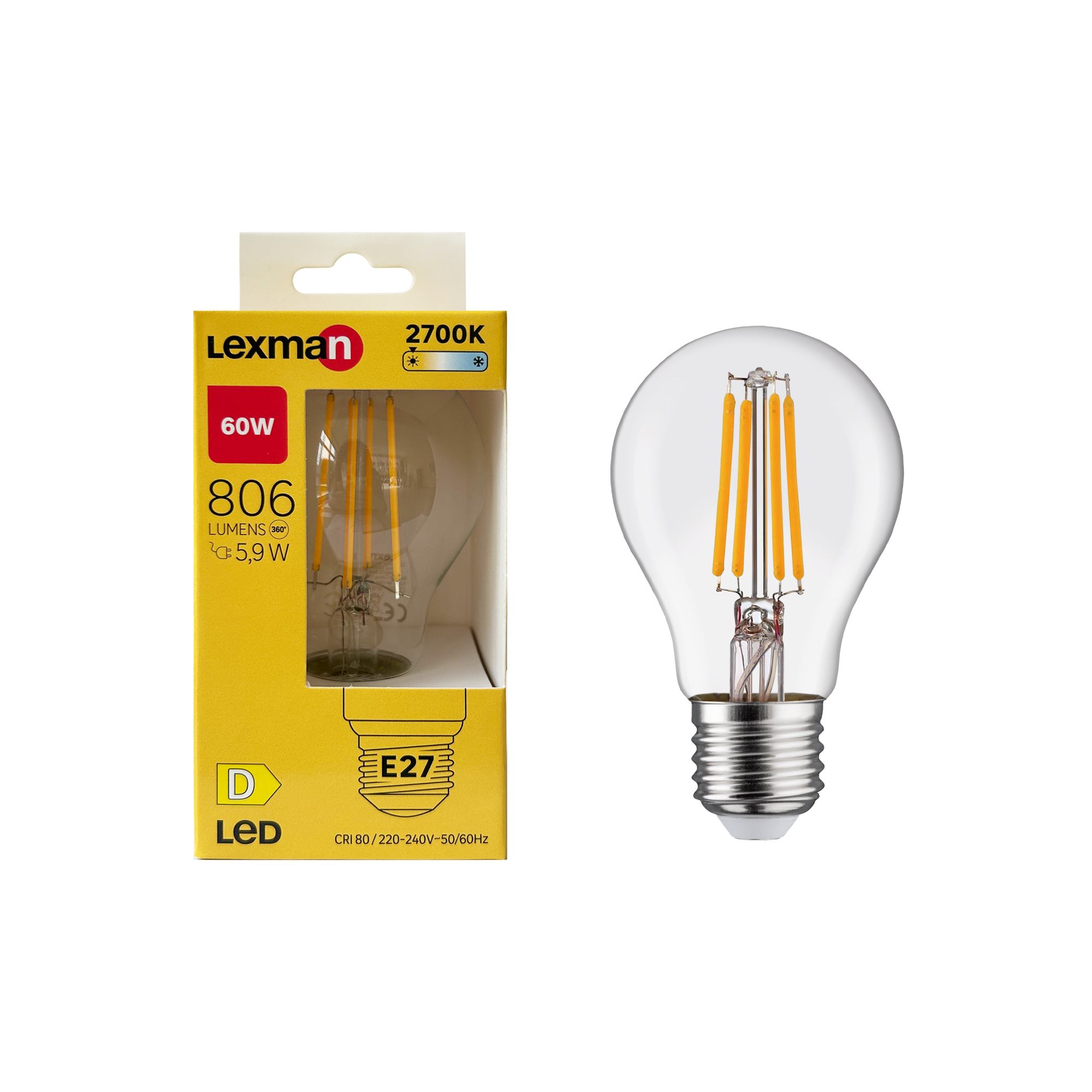 Ampoule led E27, 806lm = 60W, blanc chaud, LEXMAN Leroy Merlin