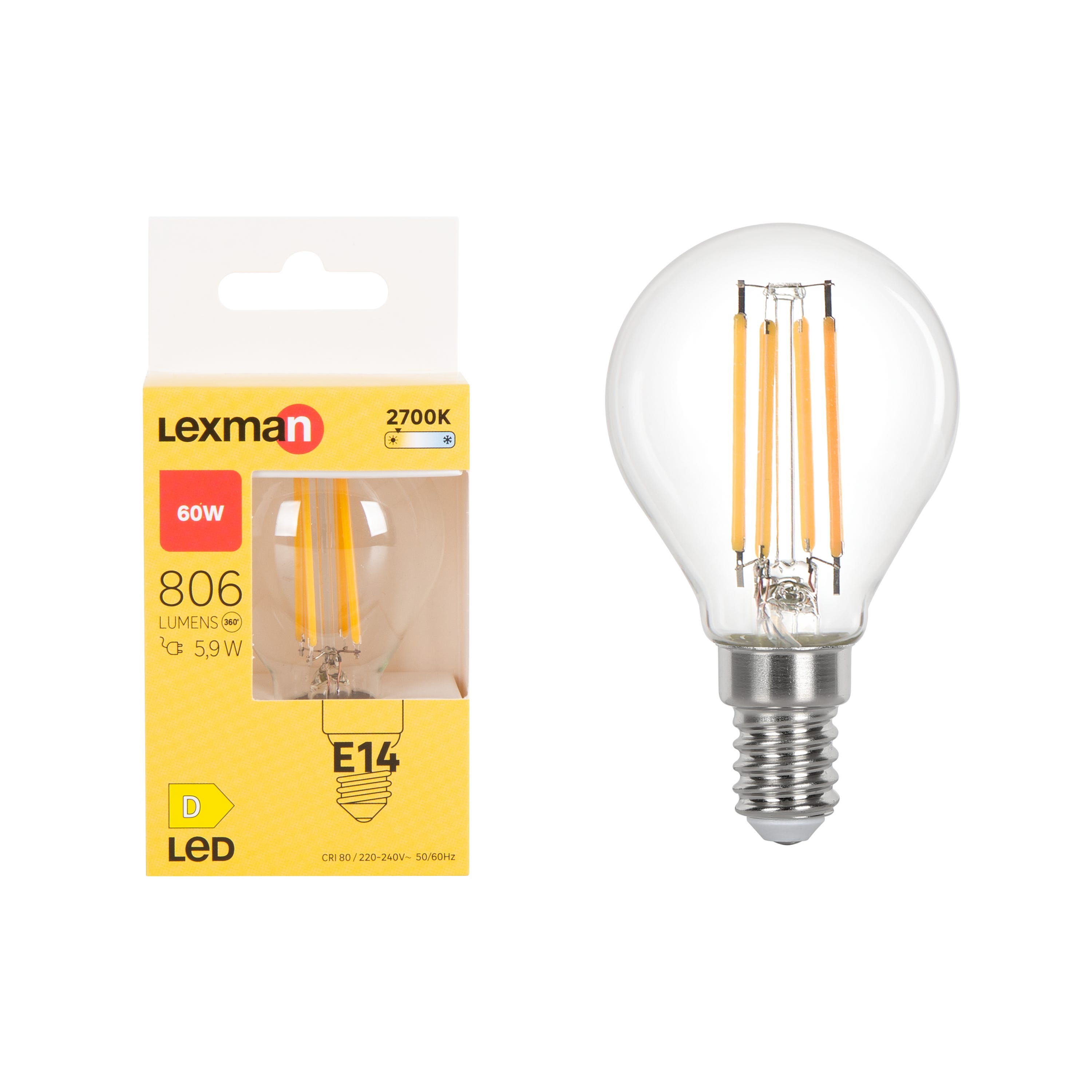 Ampoule led E27, 806Lm = 60W, blanc chaud, LEXMAN
