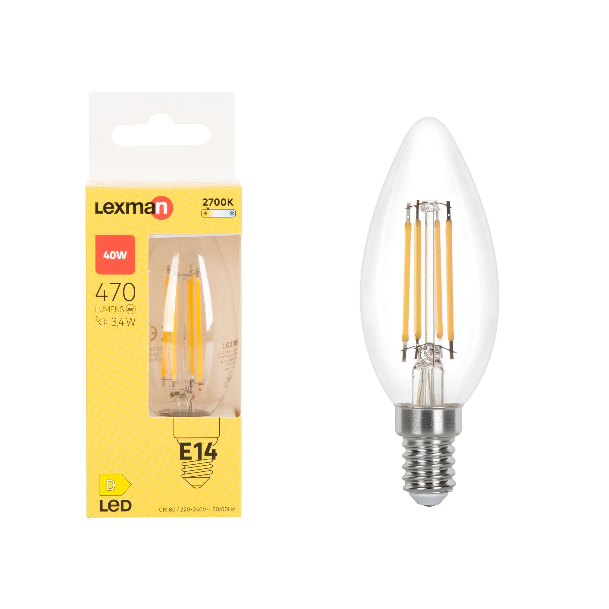 Ampoule led filament flamme E14 470lm 40W blanc chaud
