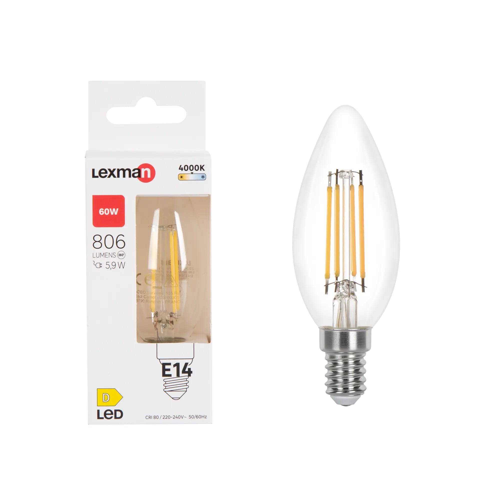 Ampoule led à filament pour hotte E14, 806Lm = 60W, blanc neutre, LEXMAN