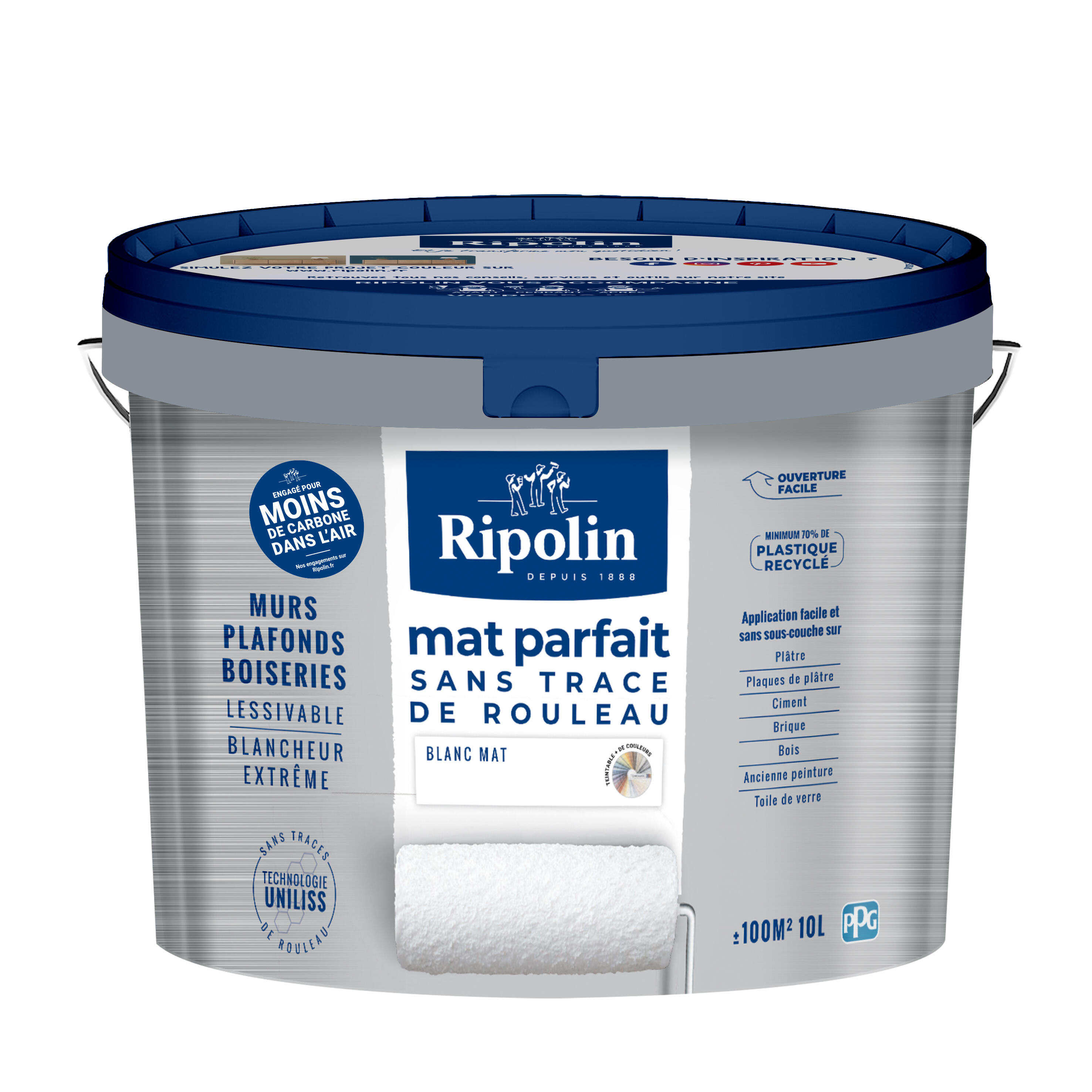 Peinture mur, plafond blanc mat RIPOLIN Mat parfait 10l Leroy Merlin