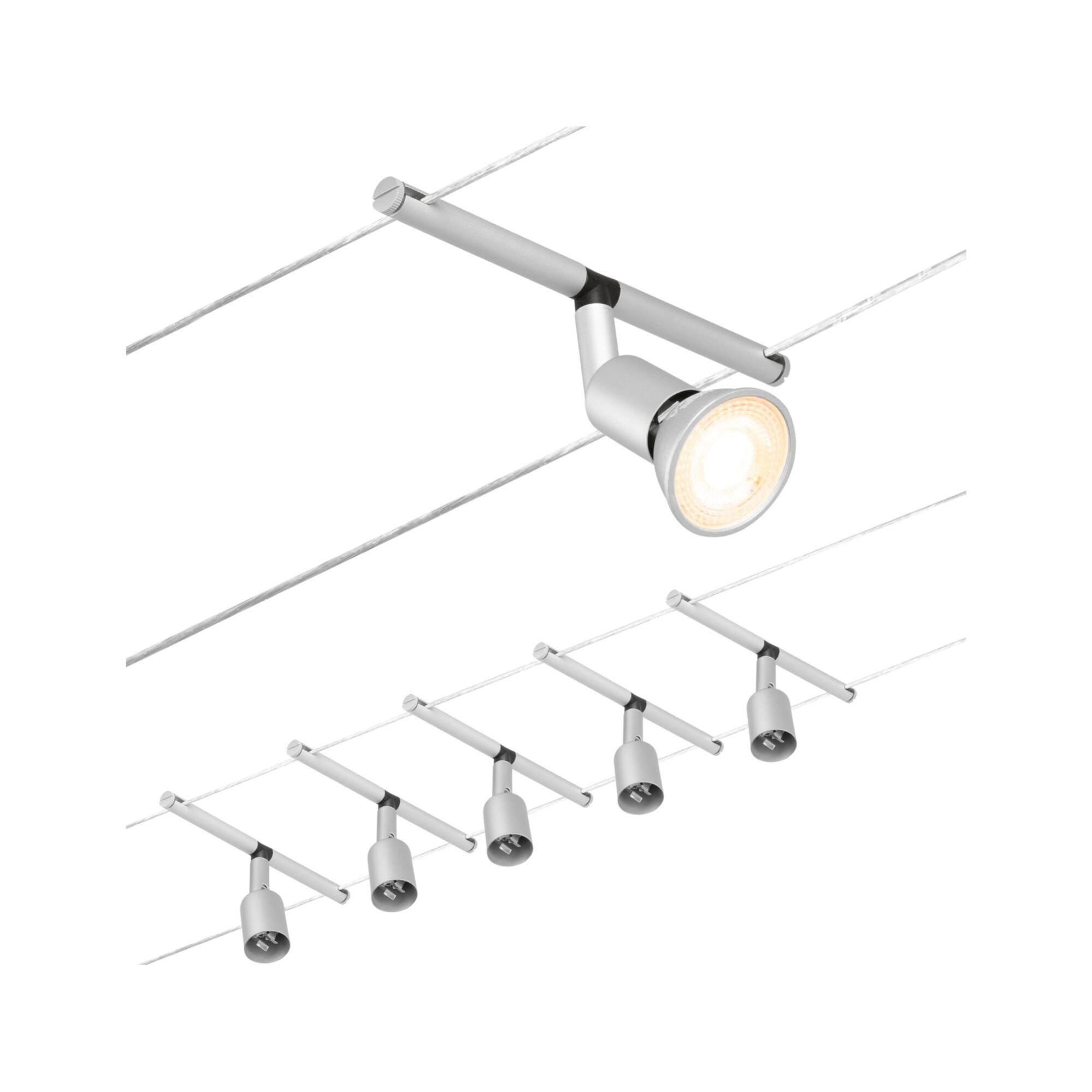 Paulmann Système De Câbles Salt 5 Spots - Éclairage Sur Rail Extensible, Chrome Mat, 5x10W Max
